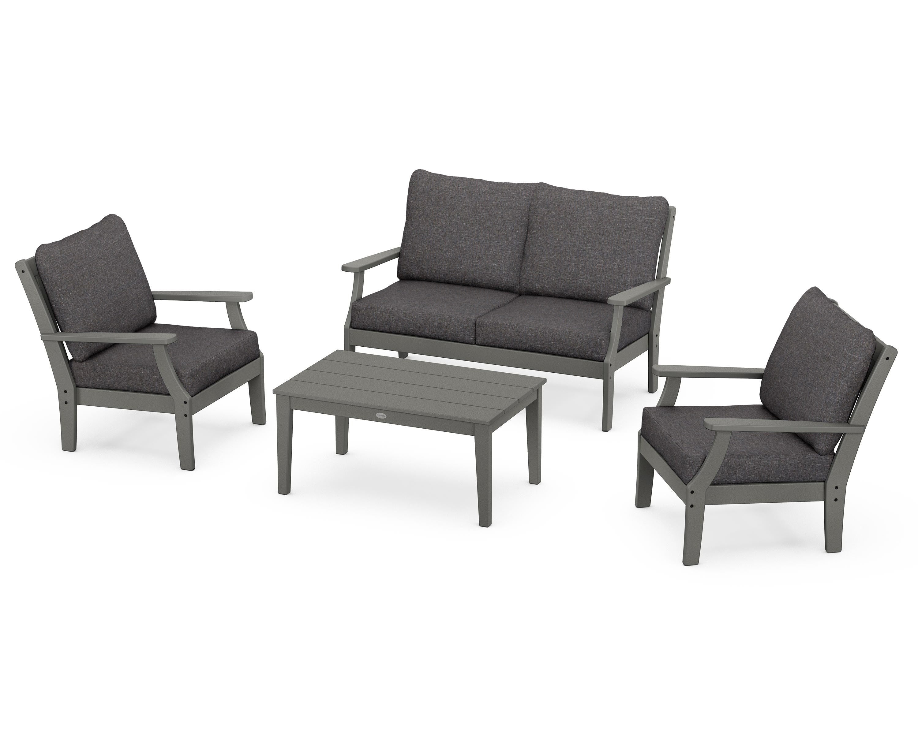 POLYWOOD Braxton 4-Piece Deep Seating Chair Set in Slate Grey / Ash Charcoal