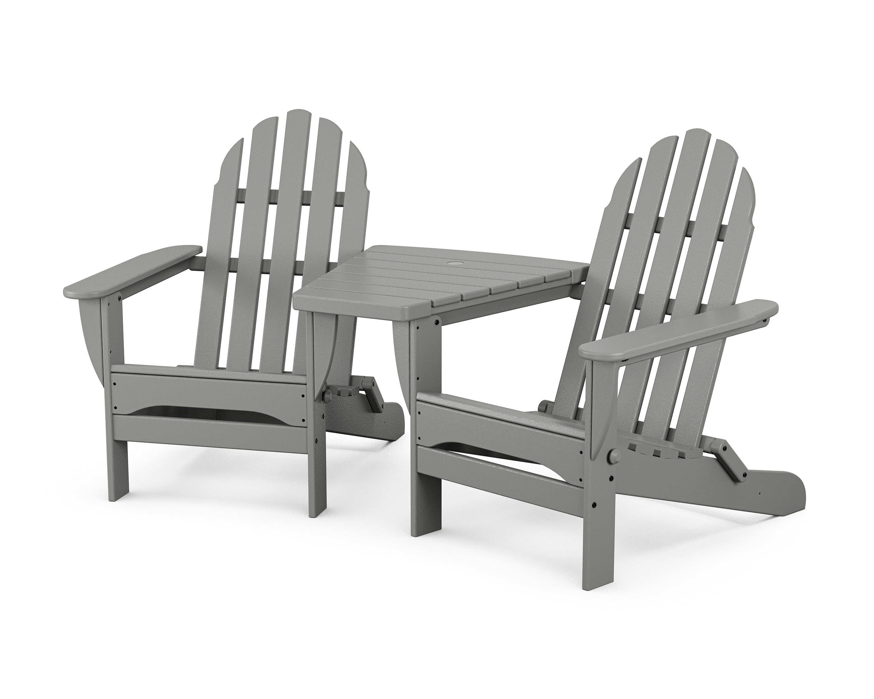 POLYWOOD® Classic Folding Adirondacks with Angled Connecting Table in Slate Grey
