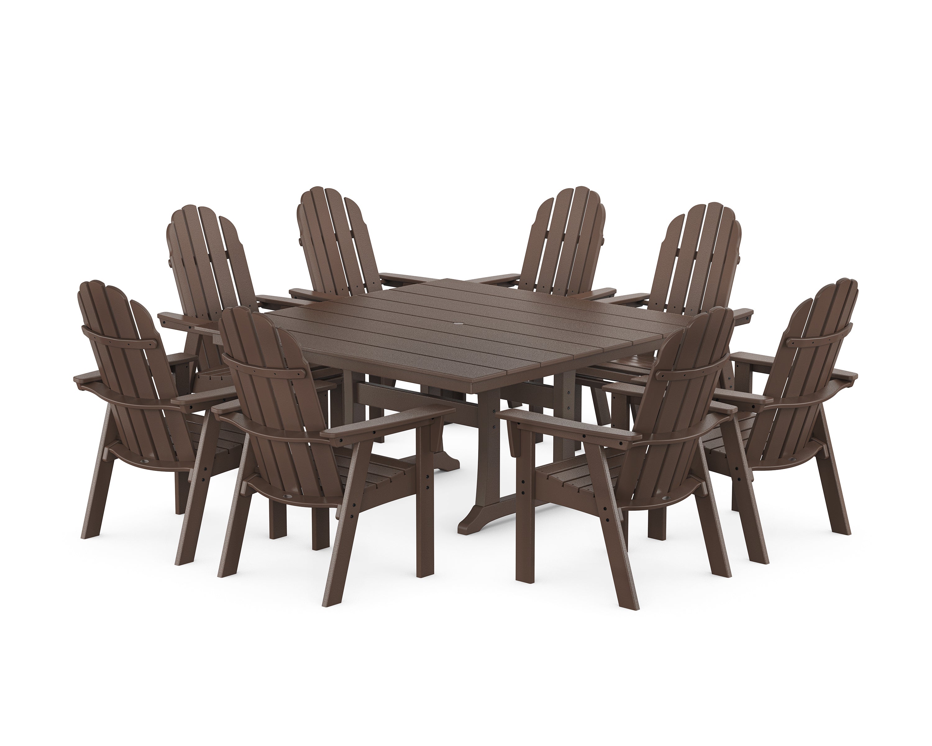 POLYWOOD Vineyard Curveback Adirondack 9-Piece Square Farmhouse Dining Set with Trestle Legs in Mahogany