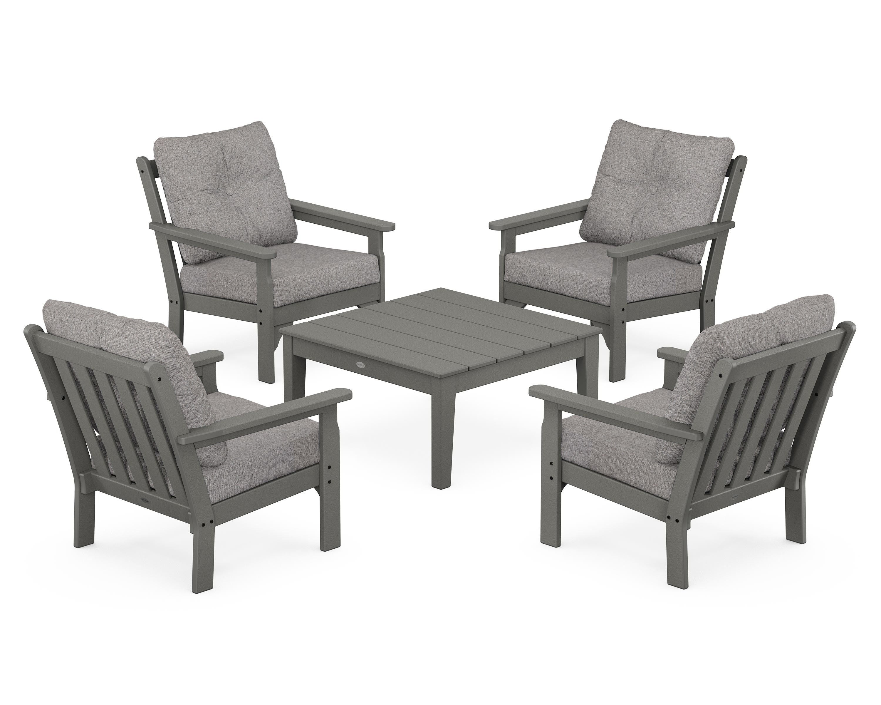 POLYWOOD Vineyard 5-Piece Deep Seating Conversation Set in Slate Grey / Grey Mist