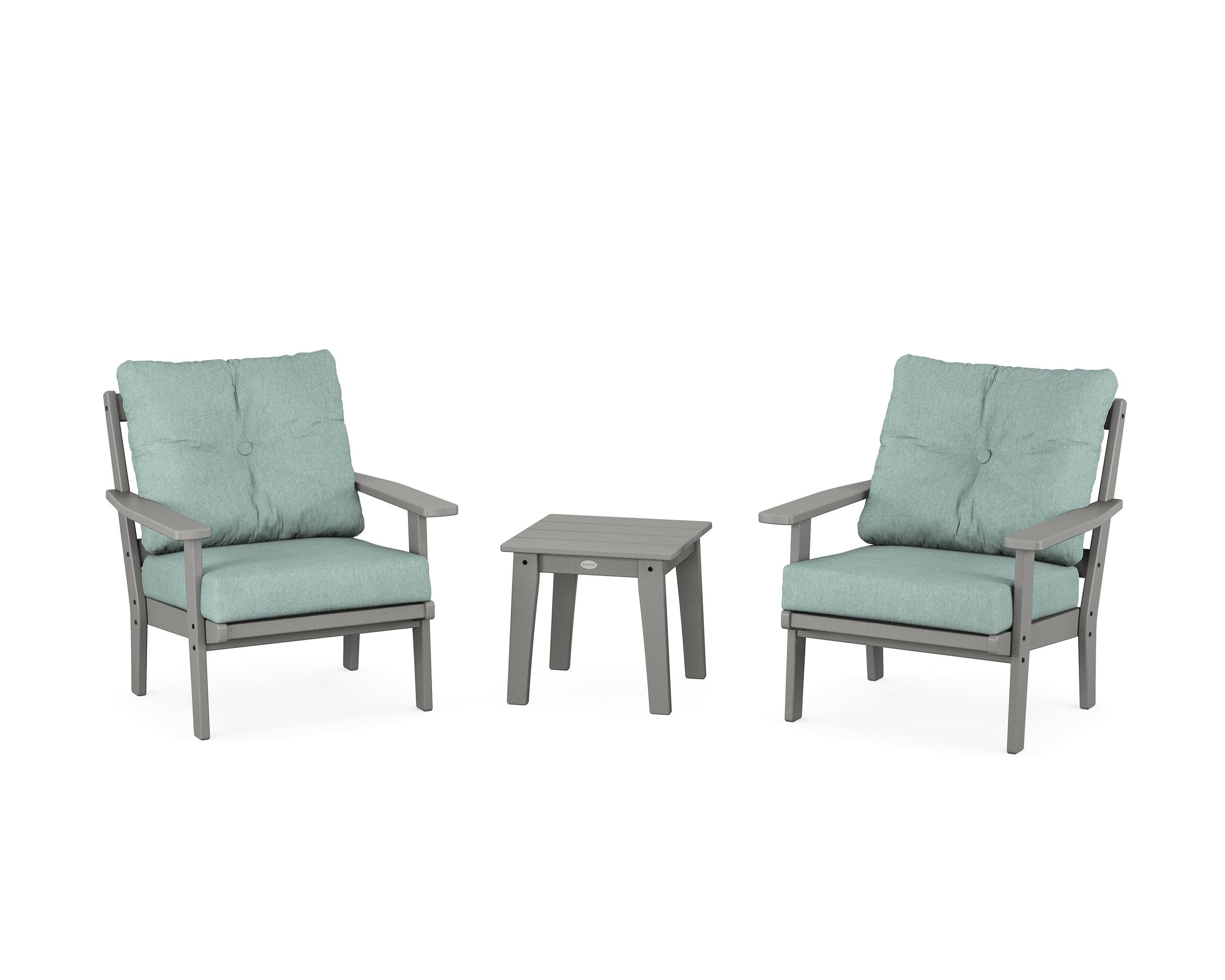 POLYWOOD Oxford 3-Piece Deep Seating Set in Slate Grey / Glacier Spa