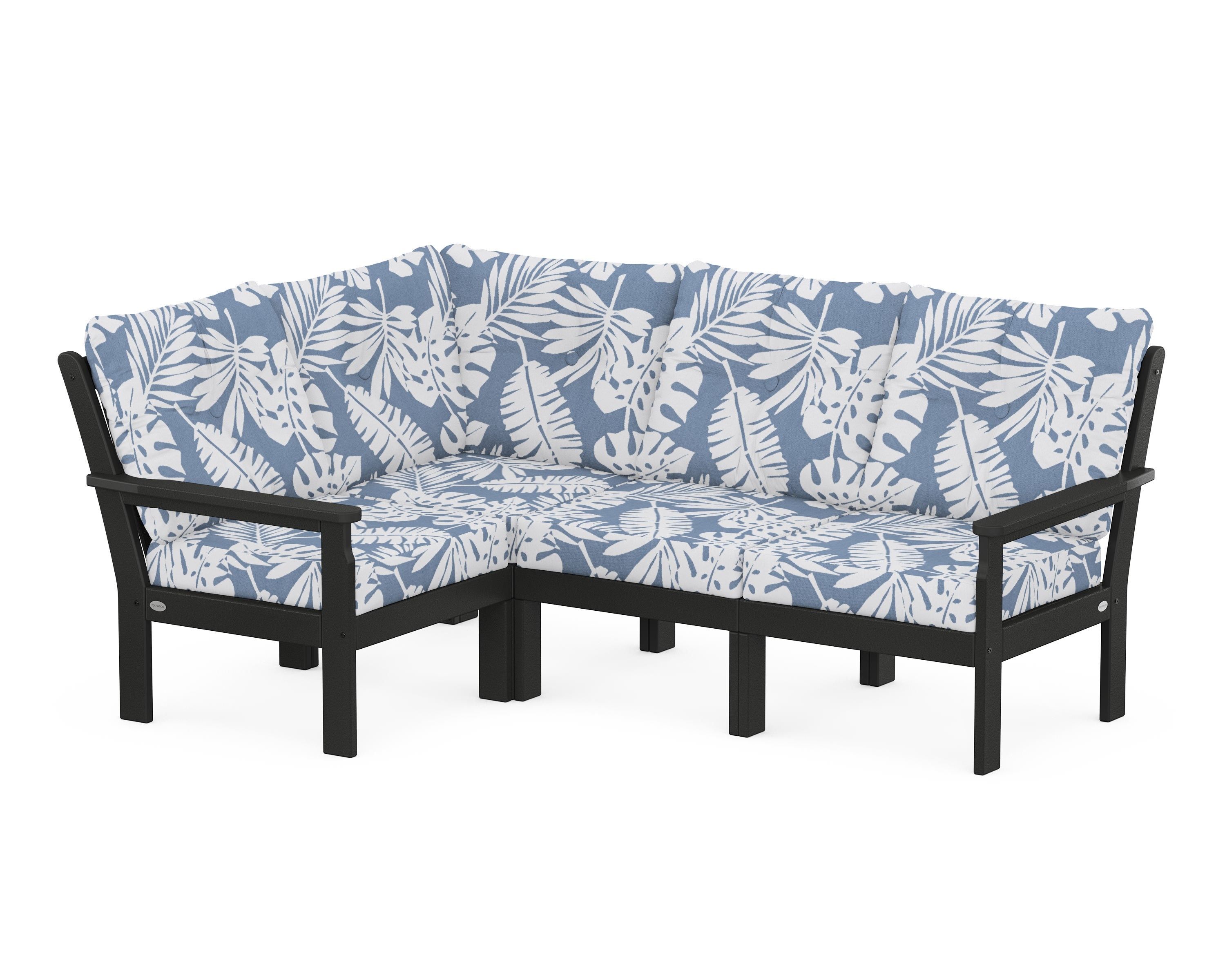 POLYWOOD Vineyard 4-Piece Sectional in Black / Leaf Sky Blue