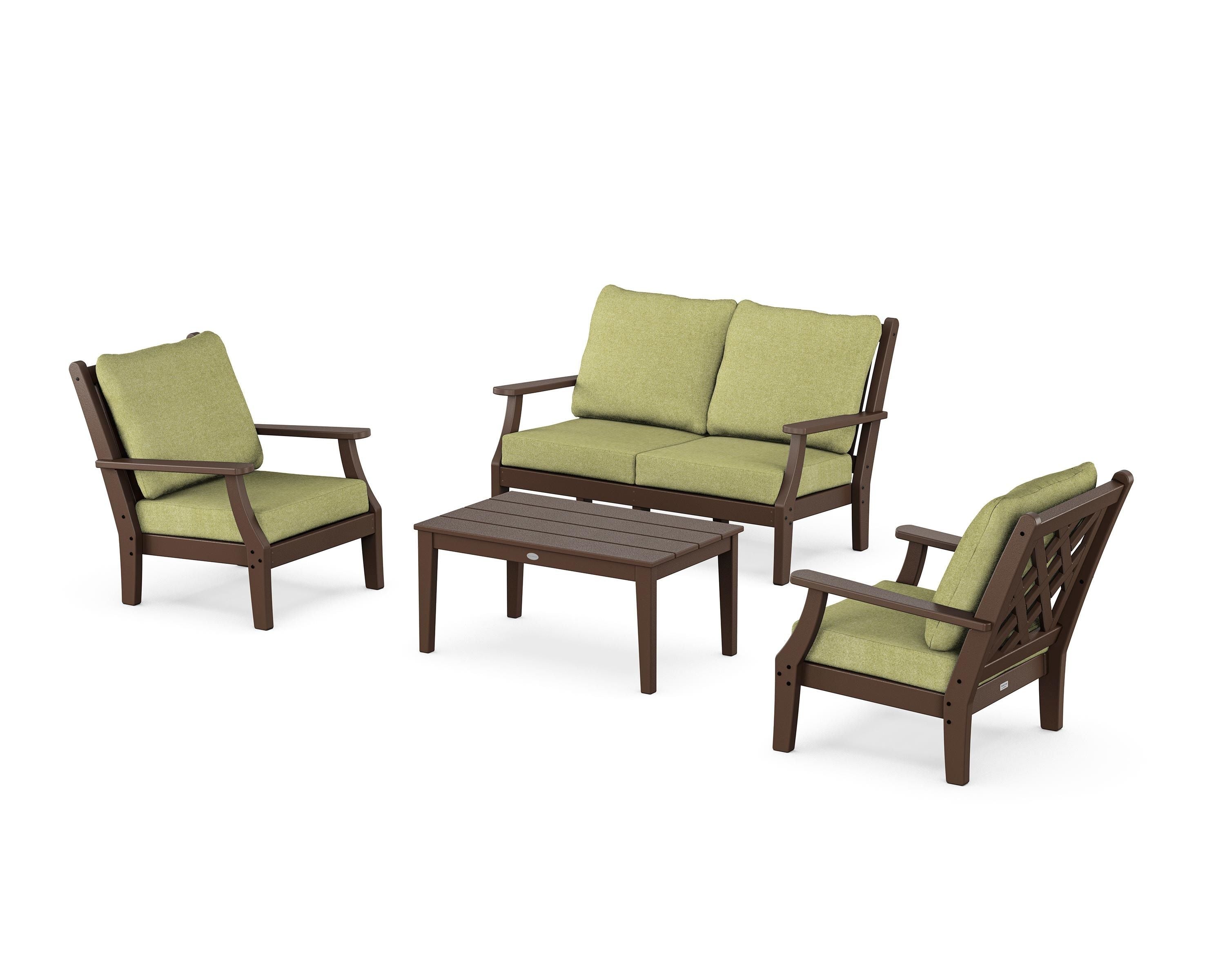 Country Living Wovendale 4-Piece Deep Seating Set with Loveseat in Mahogany / Chartreuse Boucle