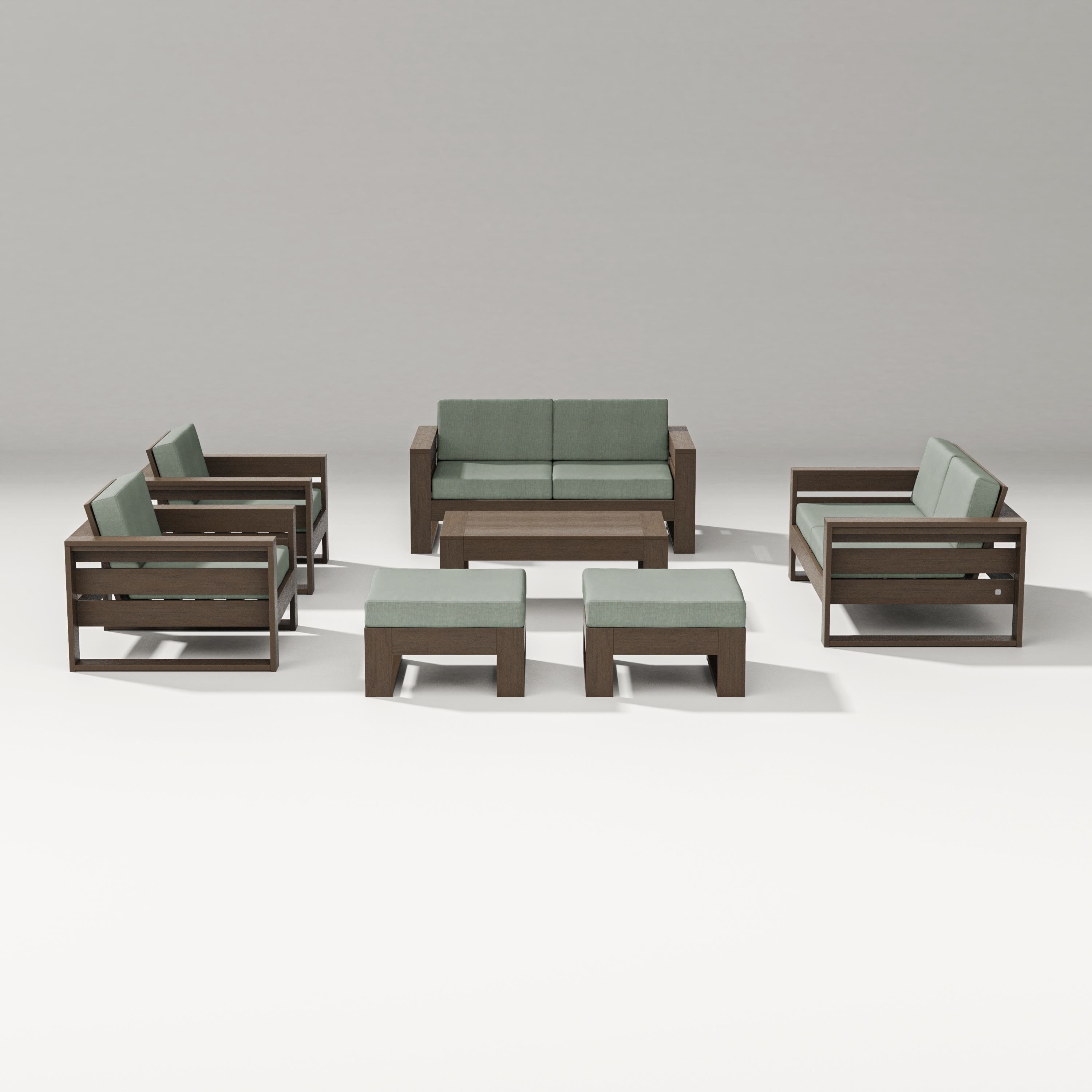 PW Designer Series Latitude 7-Piece Lounge Loveseat Set in Kona / Cast Sage