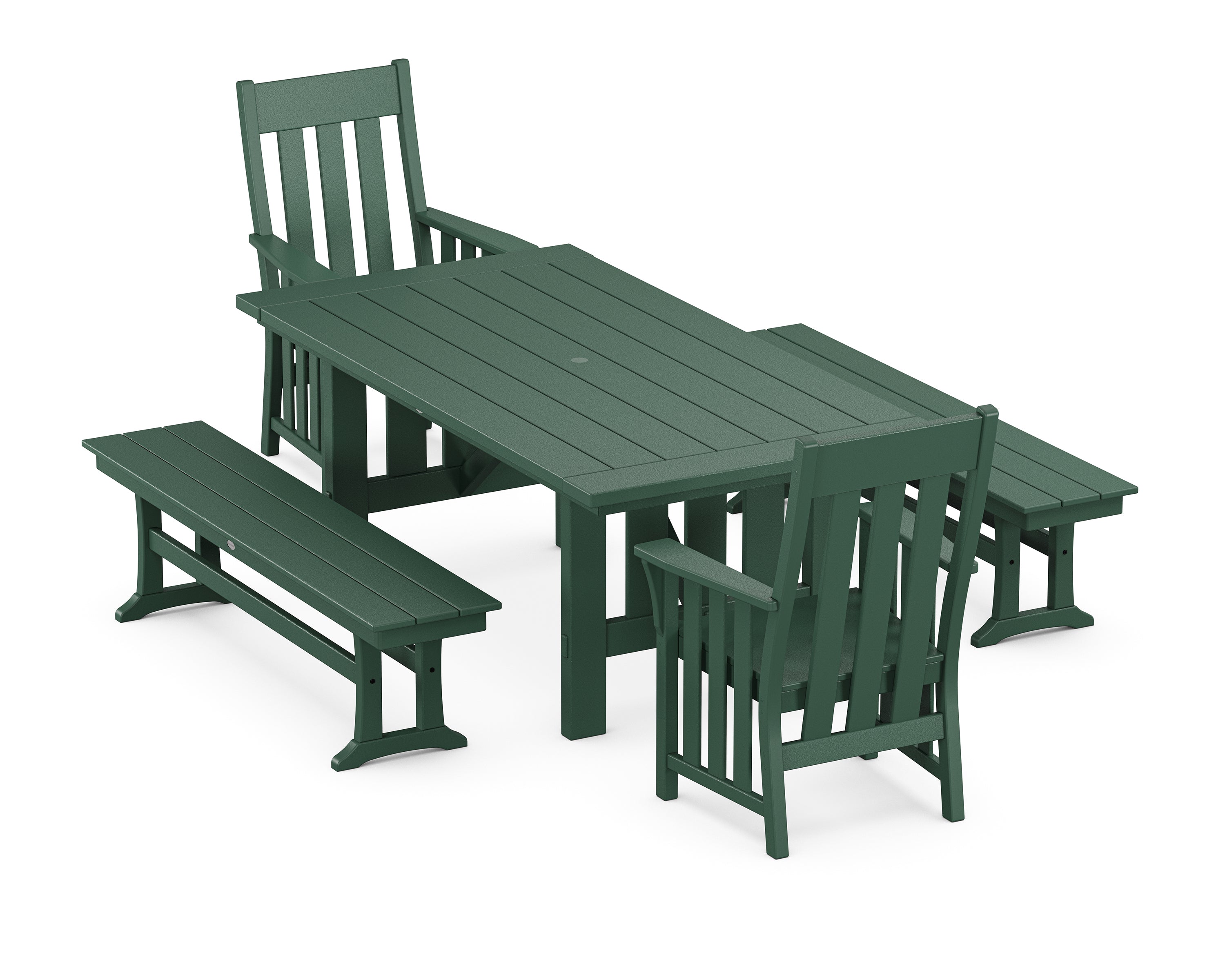 Martha Stewart by POLYWOOD Acadia 5-Piece Dining Set with Benches in Green