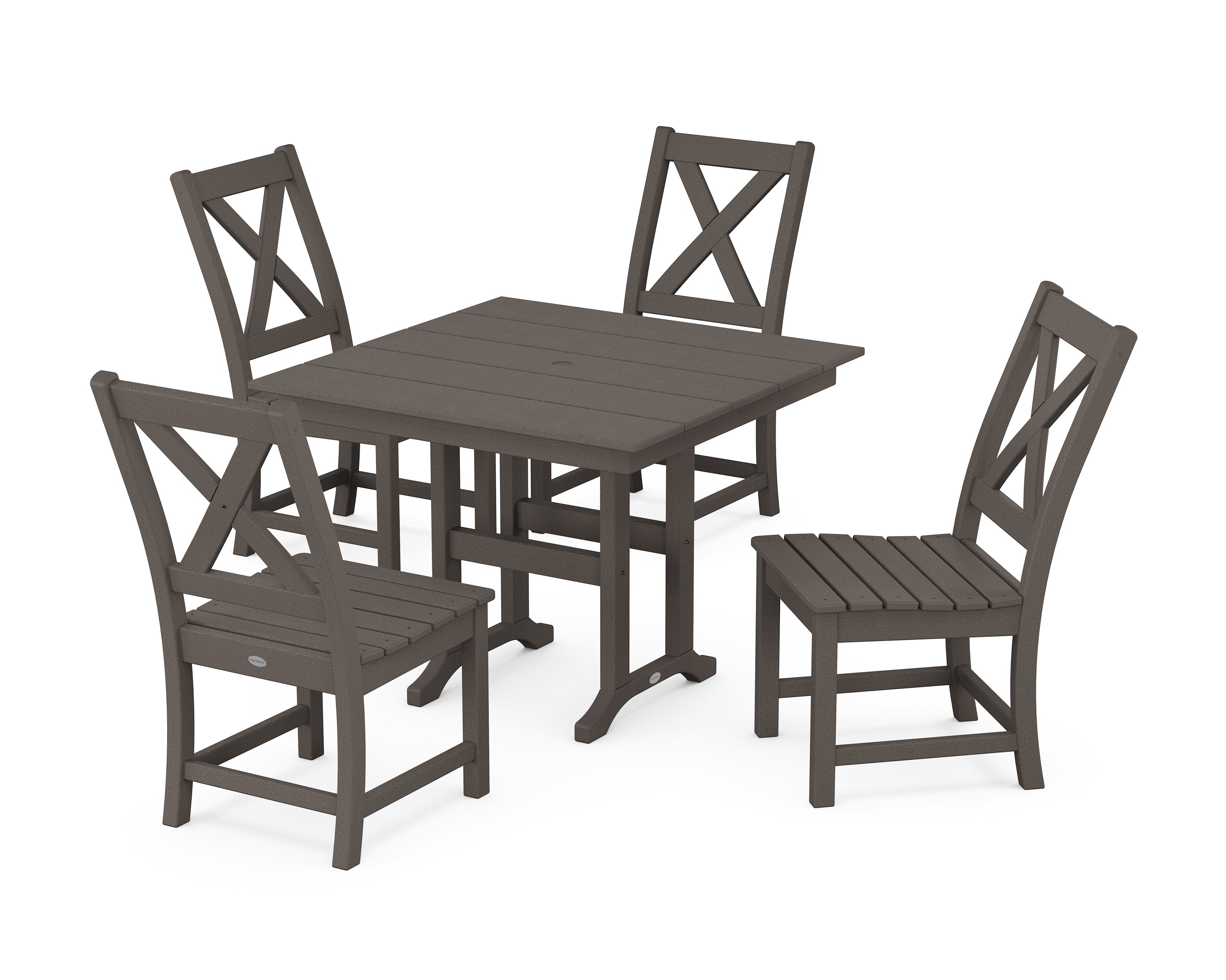 POLYWOOD Braxton Side Chair 5-Piece Farmhouse Dining Set in Vintage Coffee