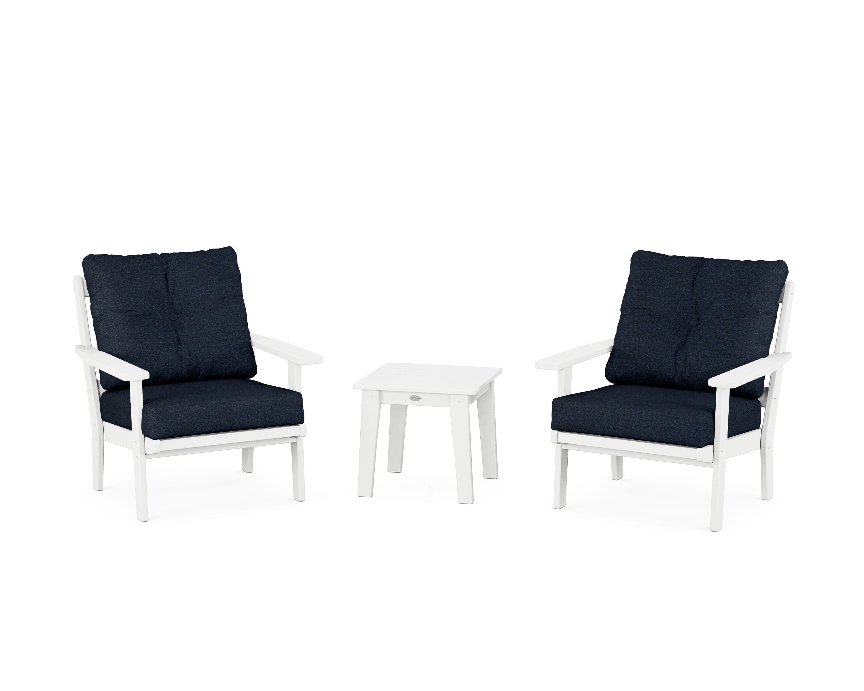 POLYWOOD Oxford 3-Piece Deep Seating Set in White / Marine Indigo