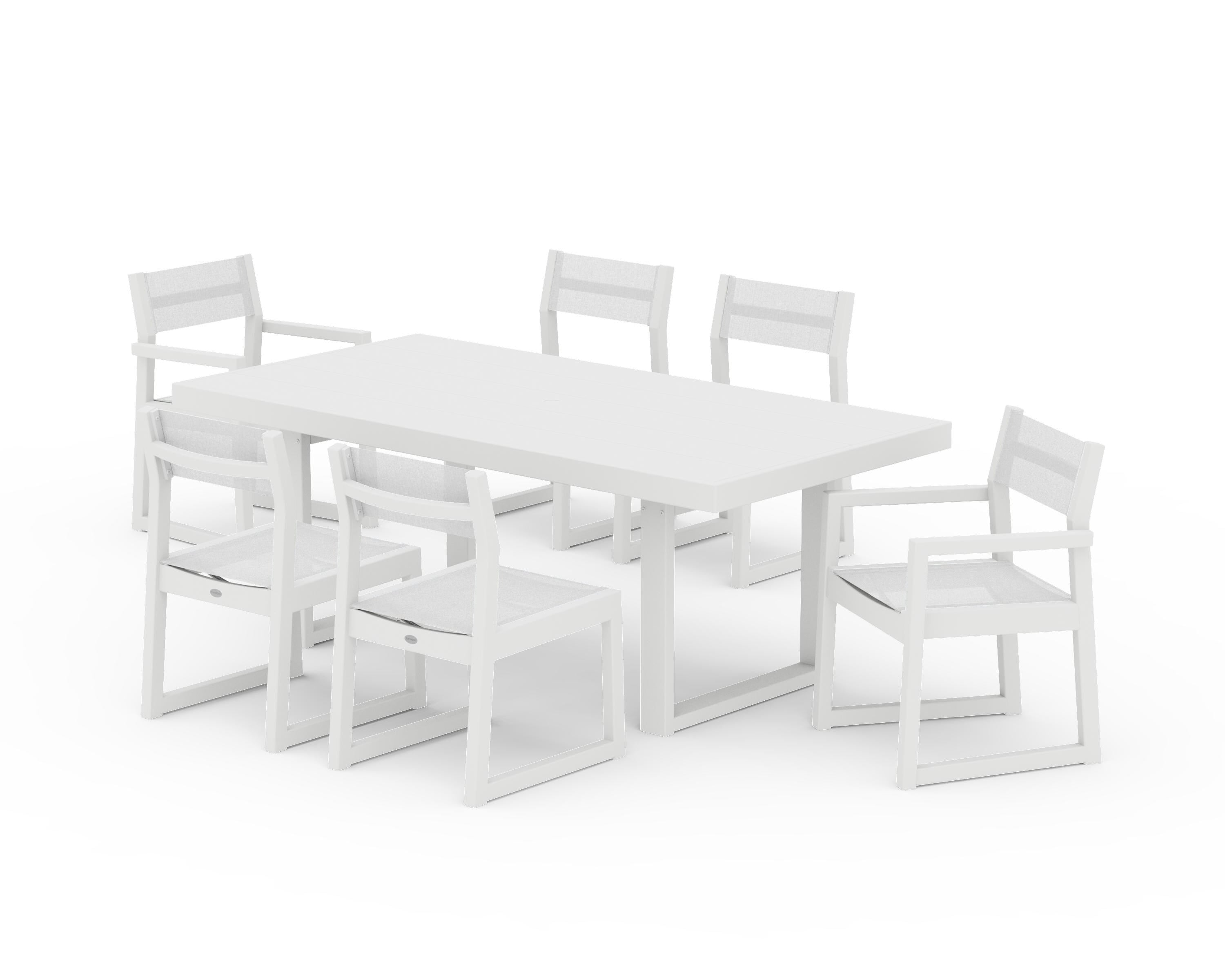 POLYWOOD EDGE Sling 7-Piece Dining Set in White / White Sling