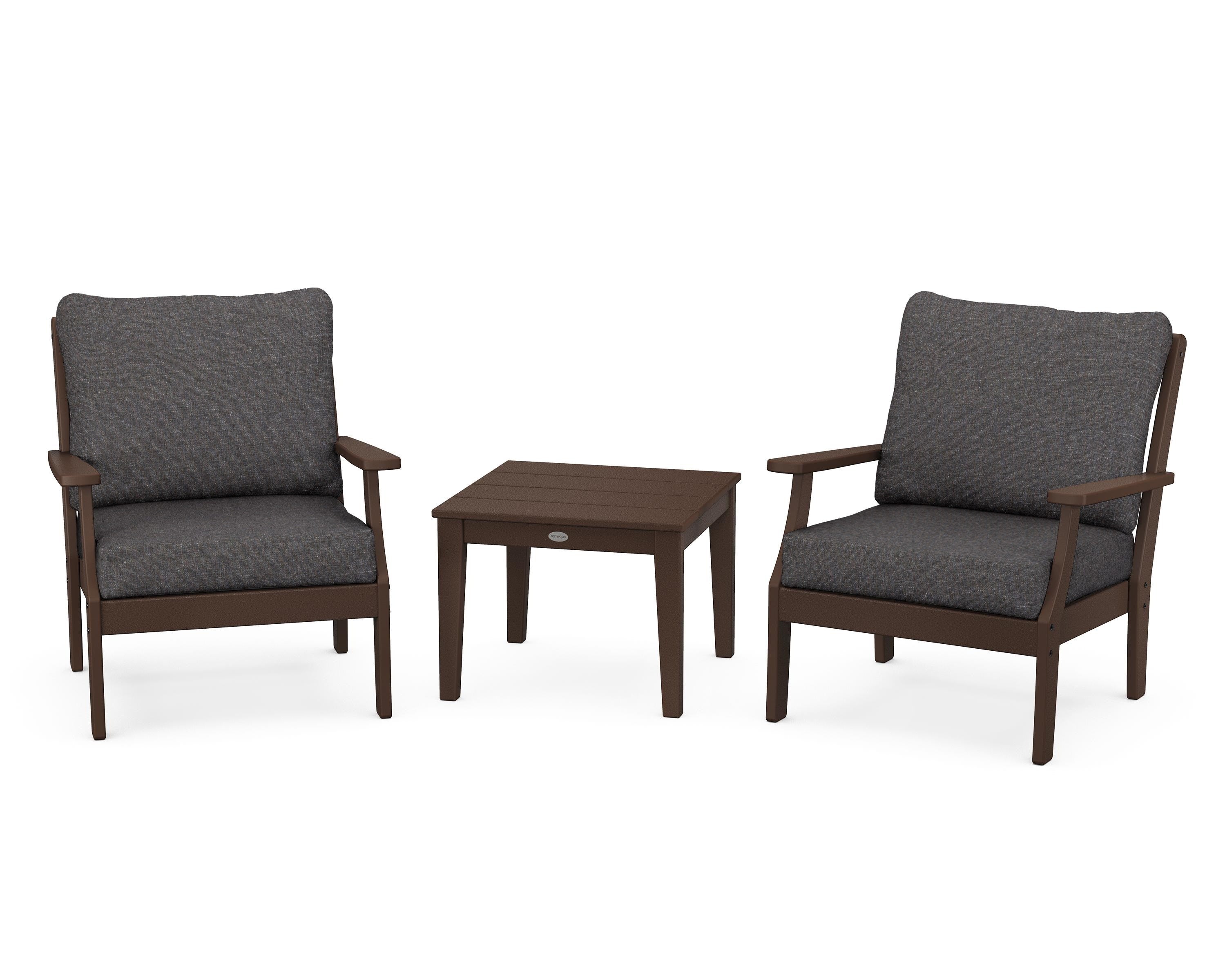 POLYWOOD Braxton 3-Piece Deep Seating Set in Mahogany / Ash Charcoal