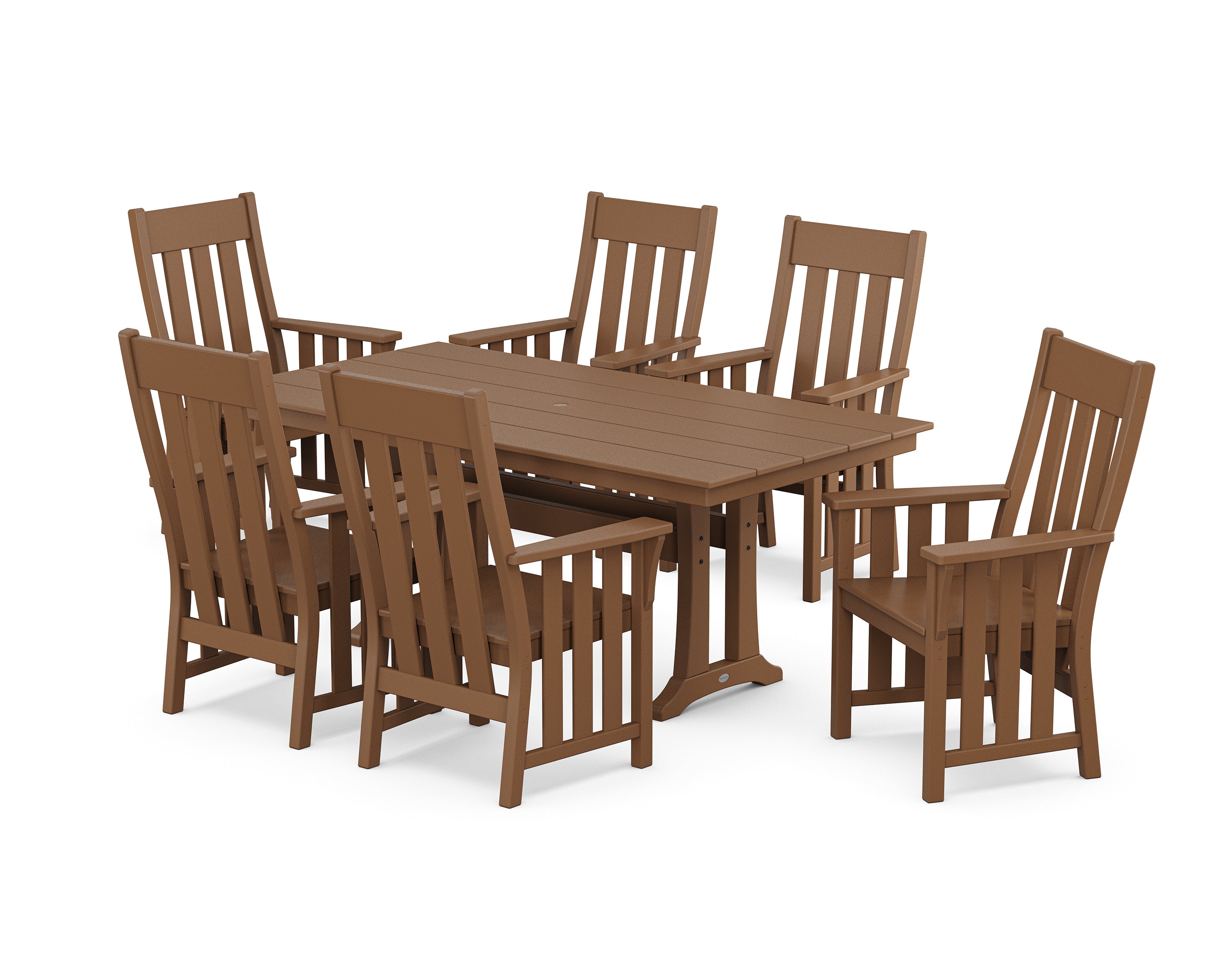 Martha Stewart by POLYWOOD Acadia Arm Chair 7-Piece Farmhouse Dining Set with Trestle Legs in Teak