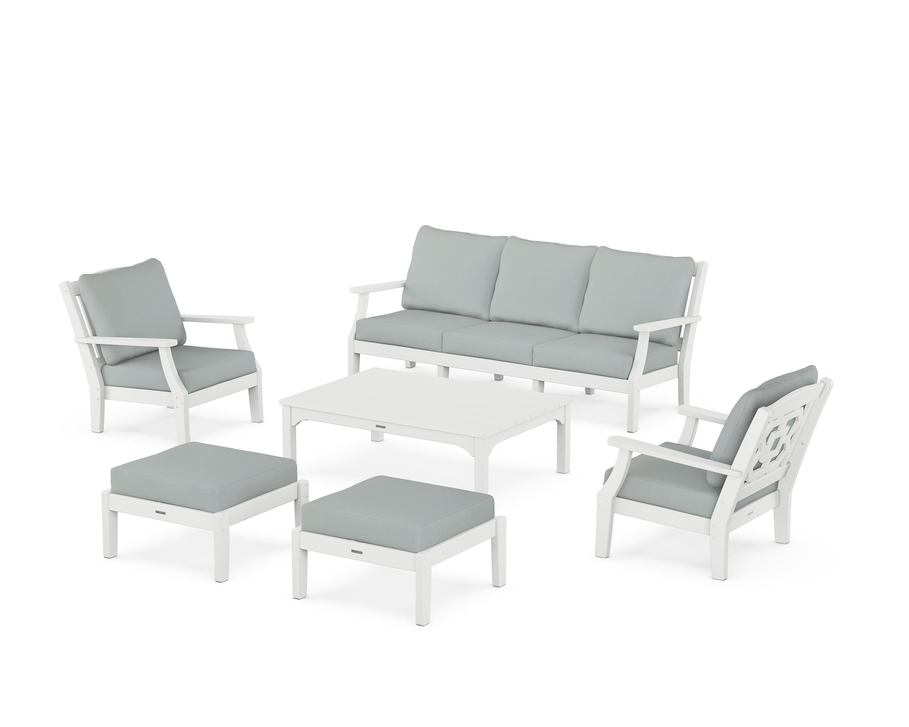 Martha Stewart by POLYWOOD Chinoiserie 6-Piece Lounge Sofa Set in White / Spa