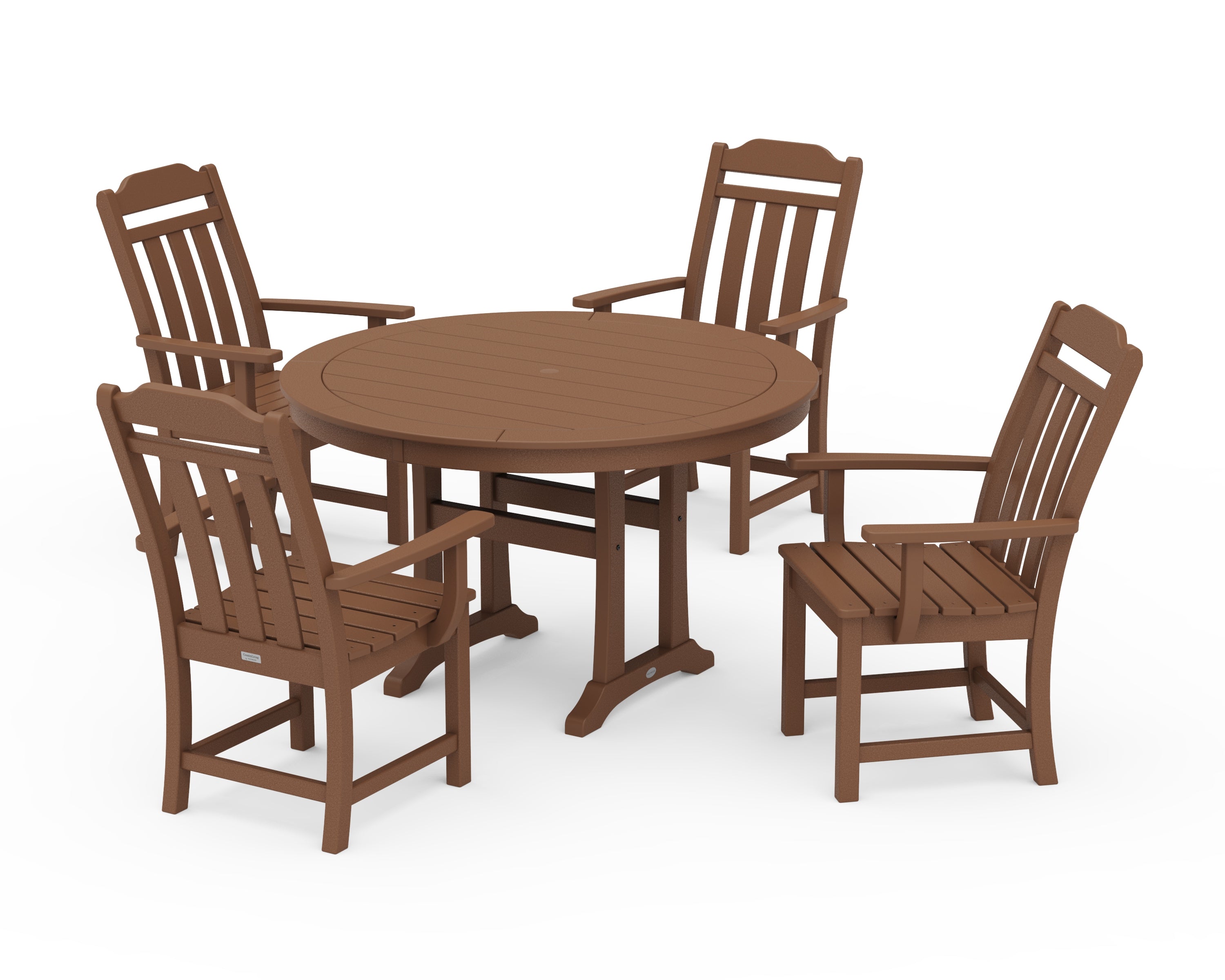 Country Living Cottage 5-Piece Round Dining Set with Trestle Legs in Teak