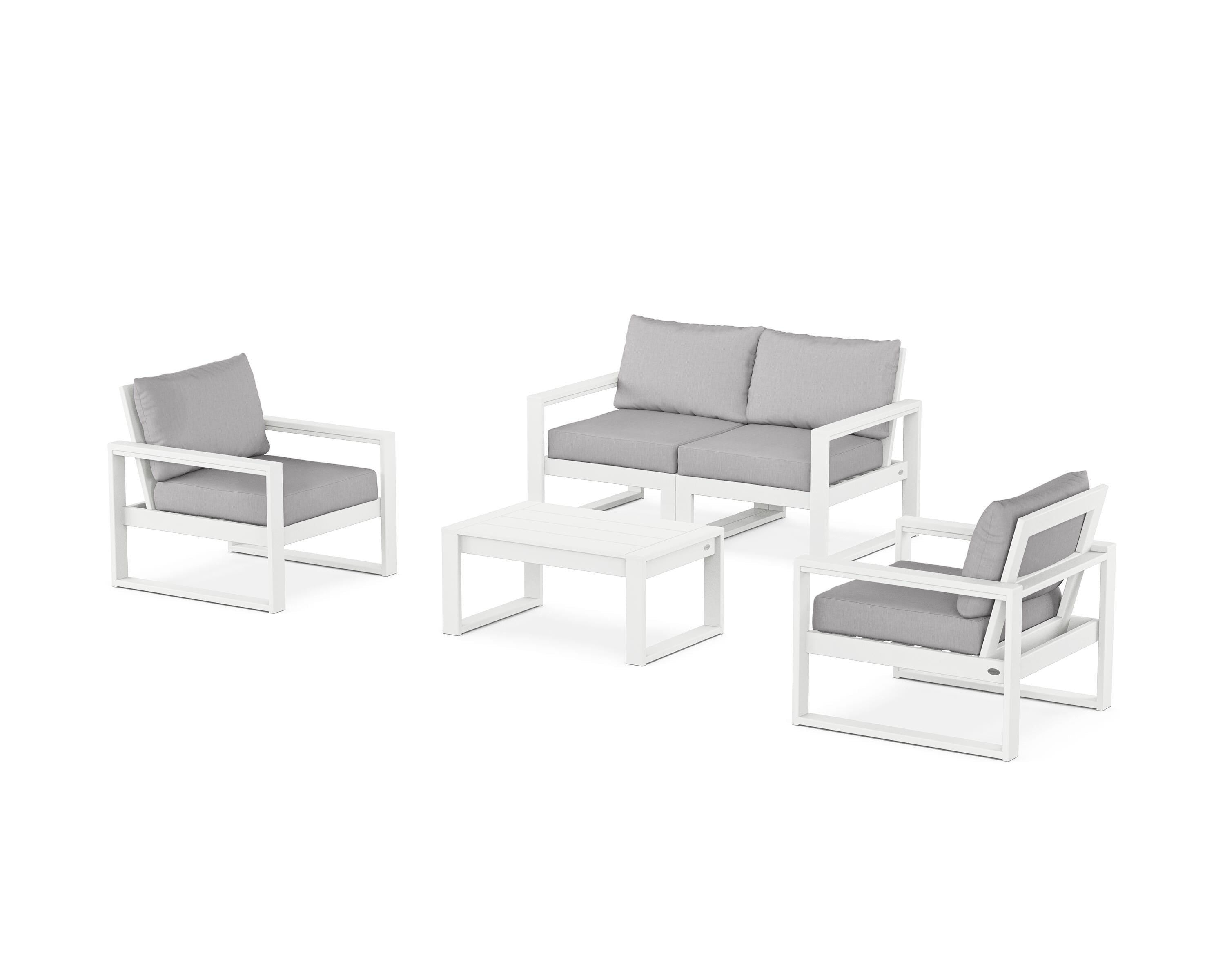 POLYWOOD EDGE Sectional 4-Piece Deep Seating Set with Loveseat in White / Granite