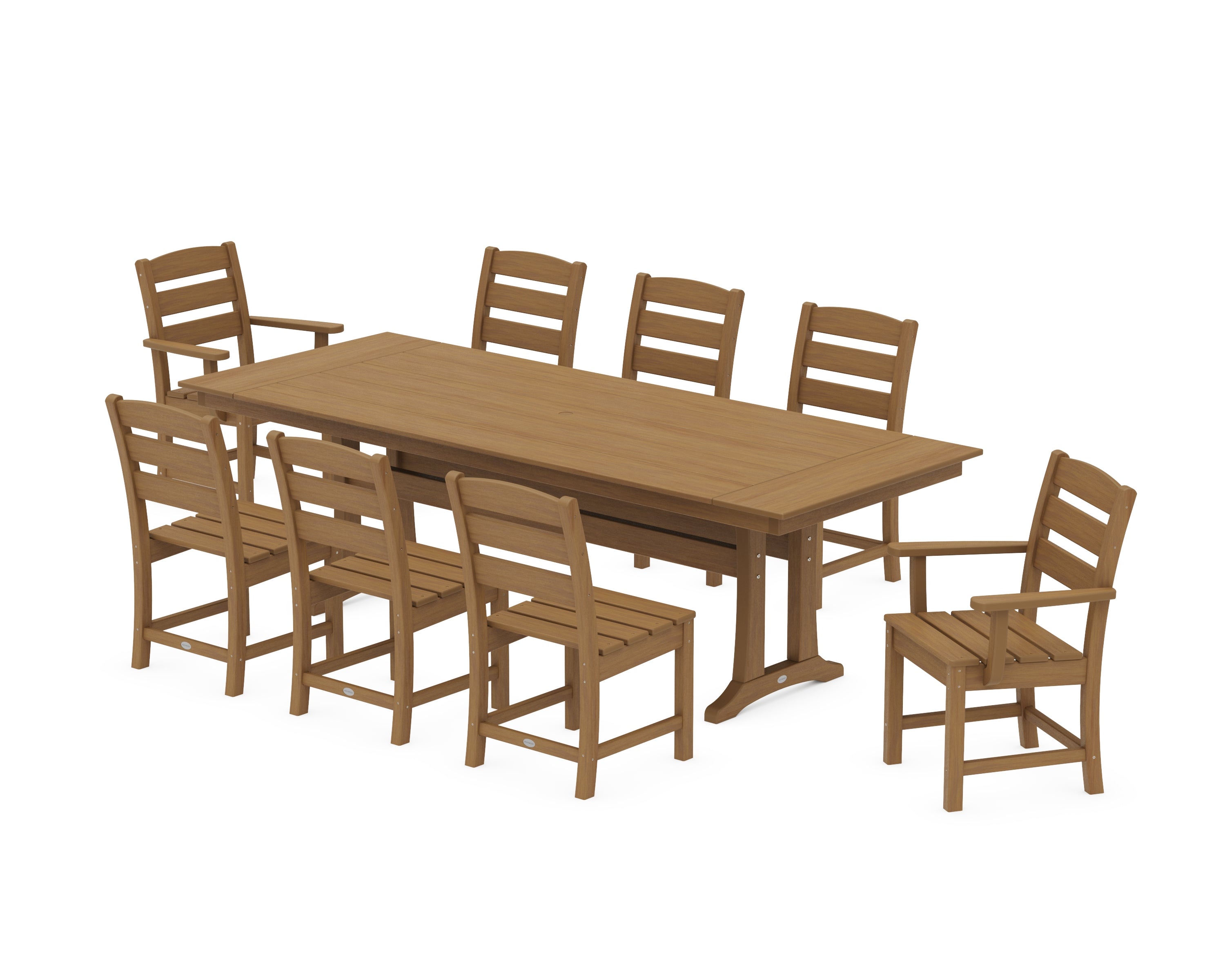POLYWOOD Lakeside 9-Piece Farmhouse Dining Set with Trestle Legs in Natural