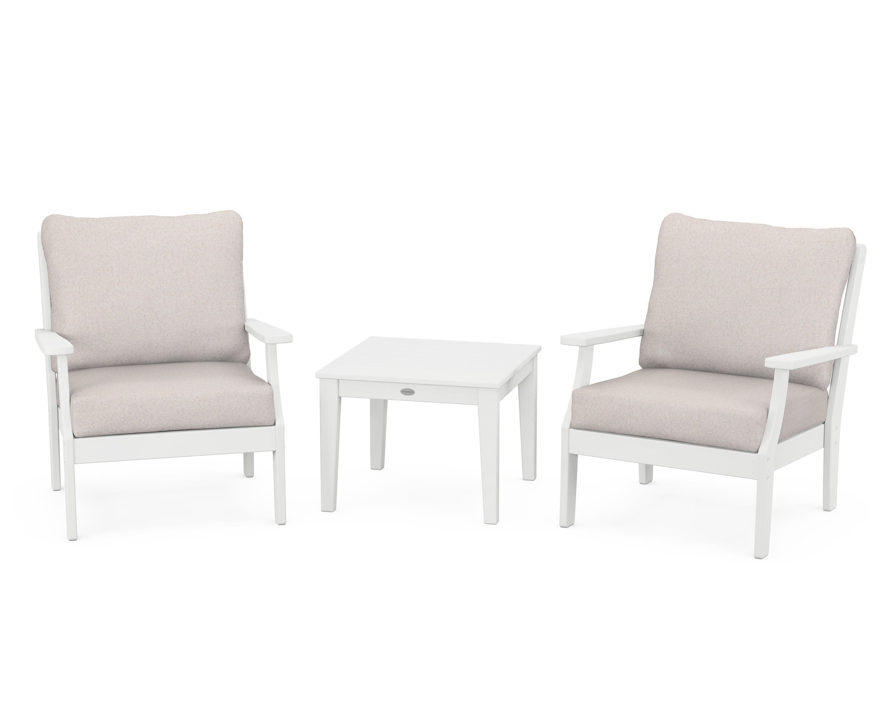 POLYWOOD Braxton 3-Piece Deep Seating Set in White / Dune Burlap