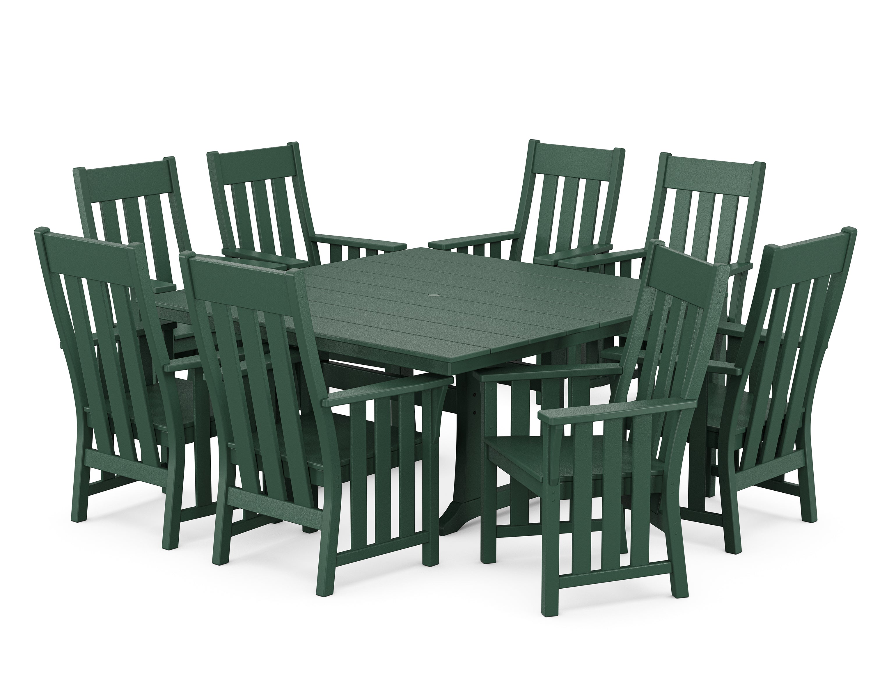 Martha Stewart by POLYWOOD Acadia 9-Piece Square Farmhouse Dining Set with Trestle Legs in Green