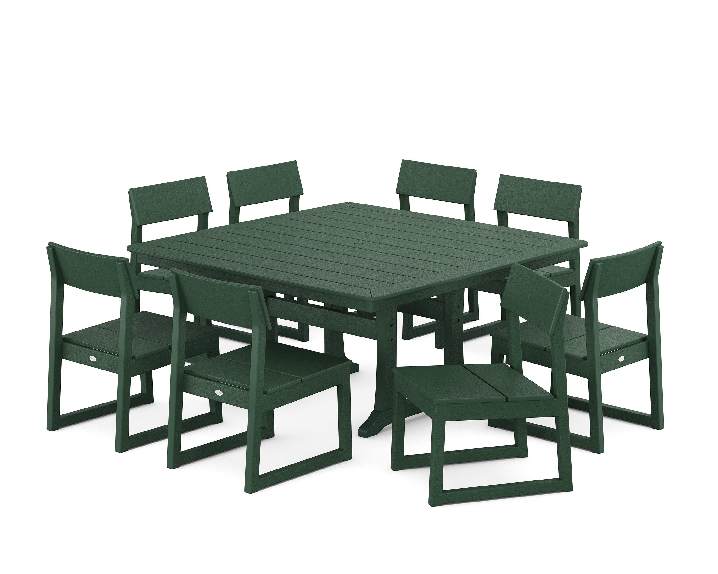 POLYWOOD EDGE Side Chair 9-Piece Dining Set with Trestle Legs in Green