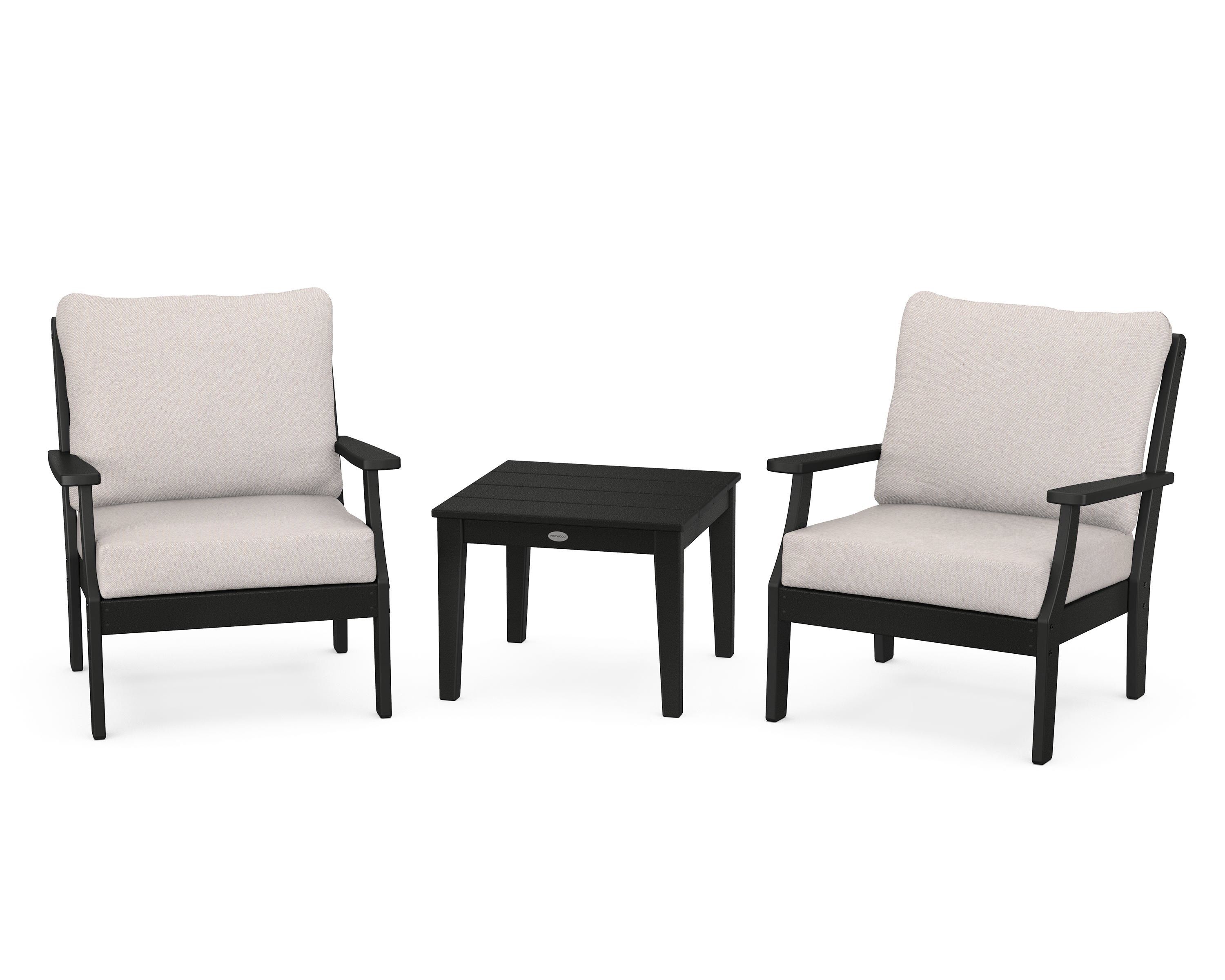POLYWOOD Braxton 3-Piece Deep Seating Set in Black / Dune Burlap