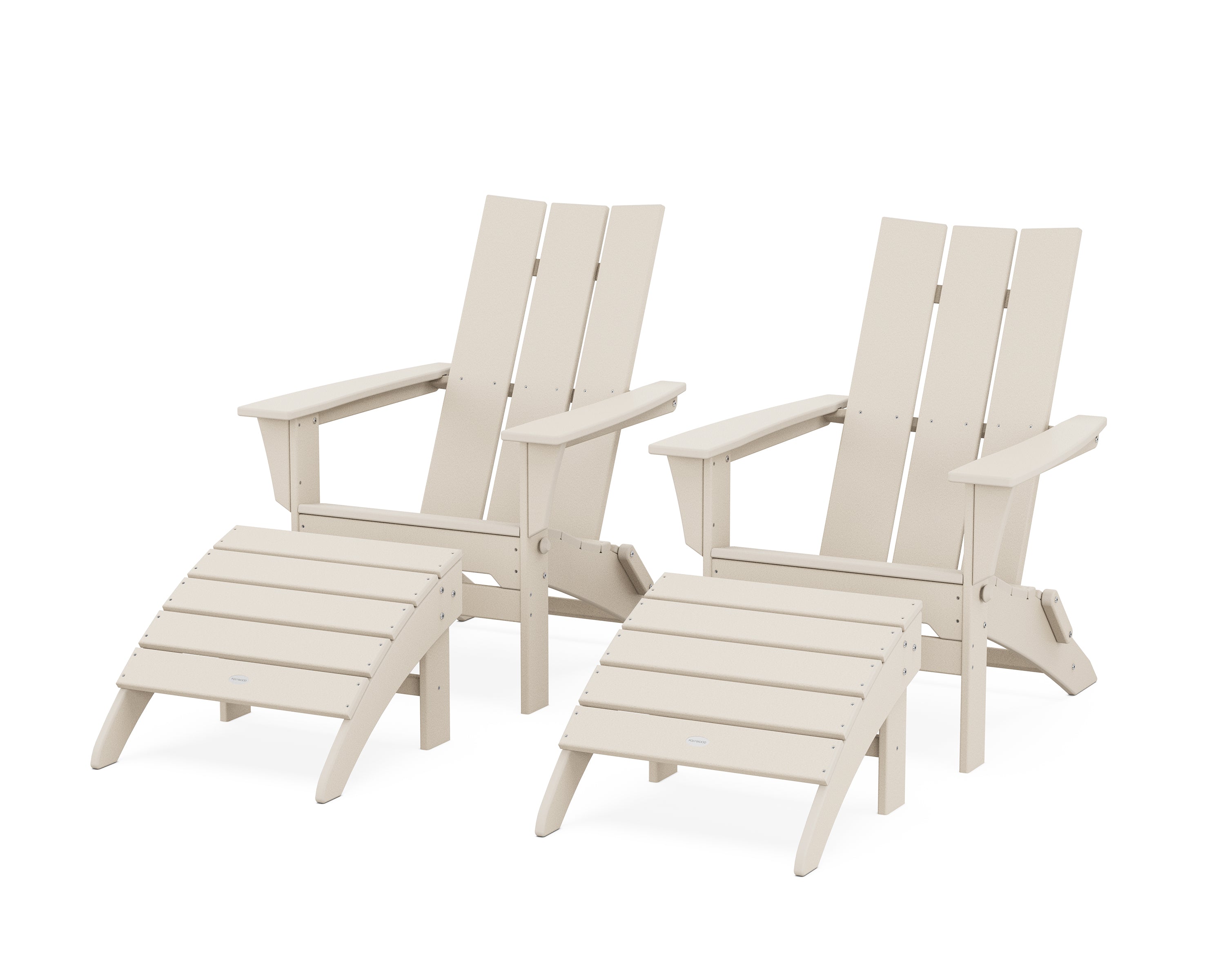 POLYWOOD Modern Folding Adirondack Chair 4-Piece Set with Ottomans in Sand