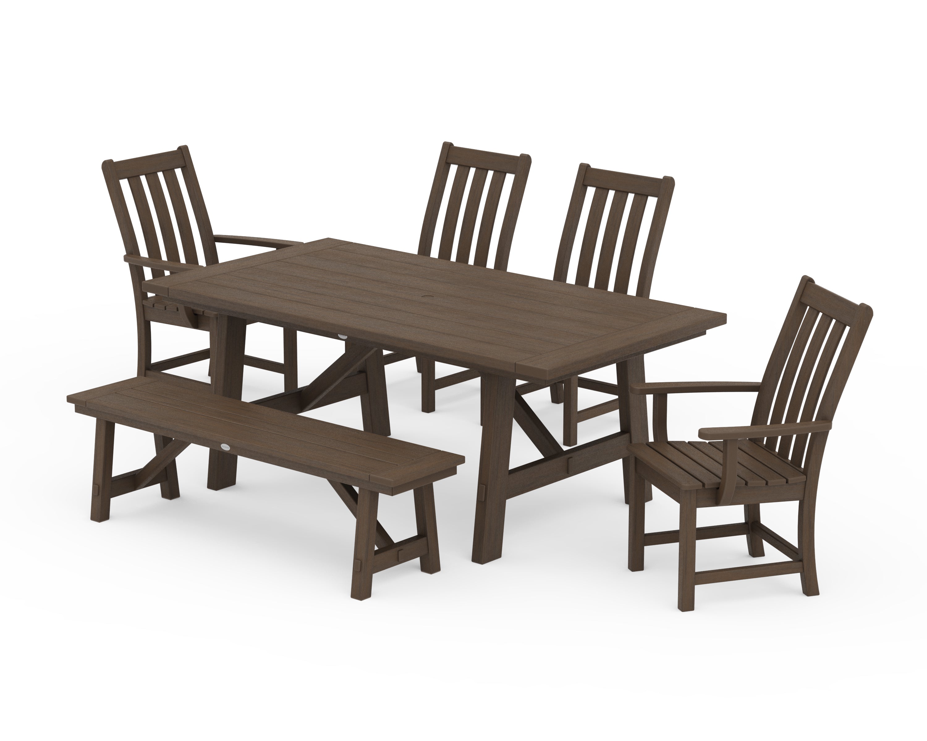 POLYWOOD Vineyard 6-Piece Rustic Farmhouse Dining Set With Bench in Kona