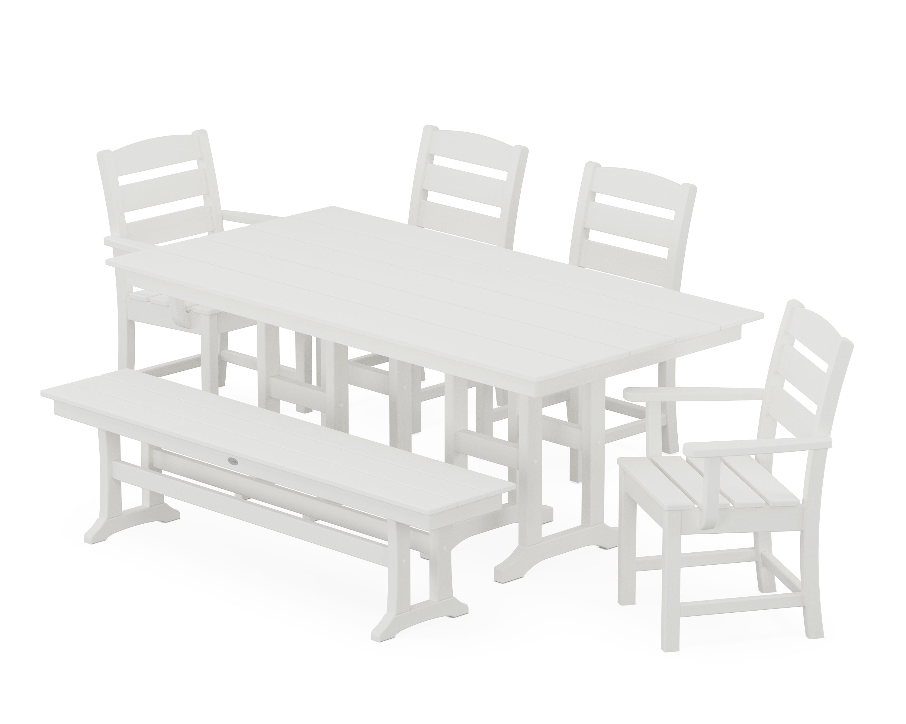 POLYWOOD® Lakeside 6-Piece Farmhouse Dining Set with Bench in Vintage White