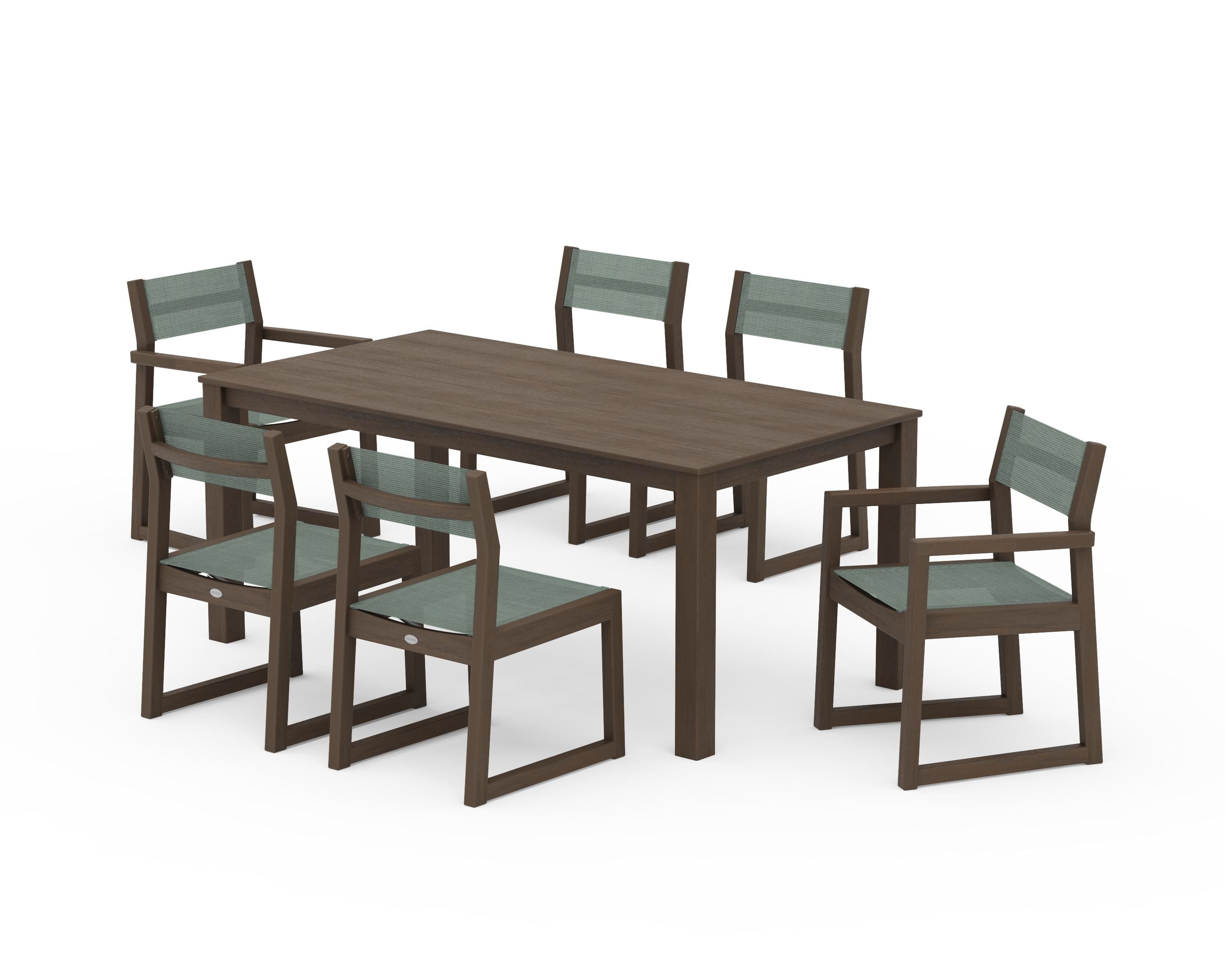 POLYWOOD EDGE Sling 7-Piece Parsons Dining Set in Kona / Dupioni Sea Mist Sling