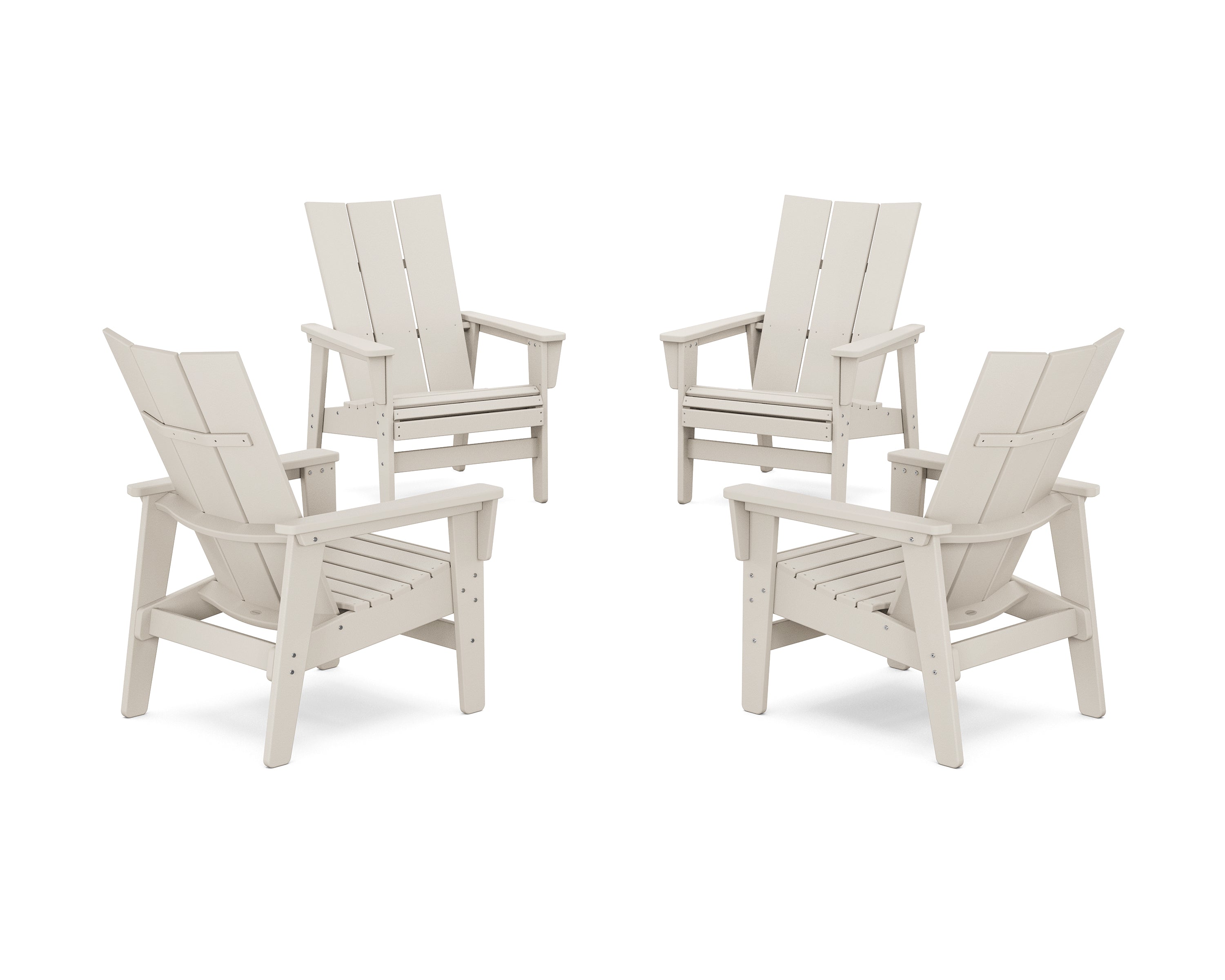 POLYWOOD 4-Piece Modern Grand Upright Adirondack Chair Conversation Set in Sand