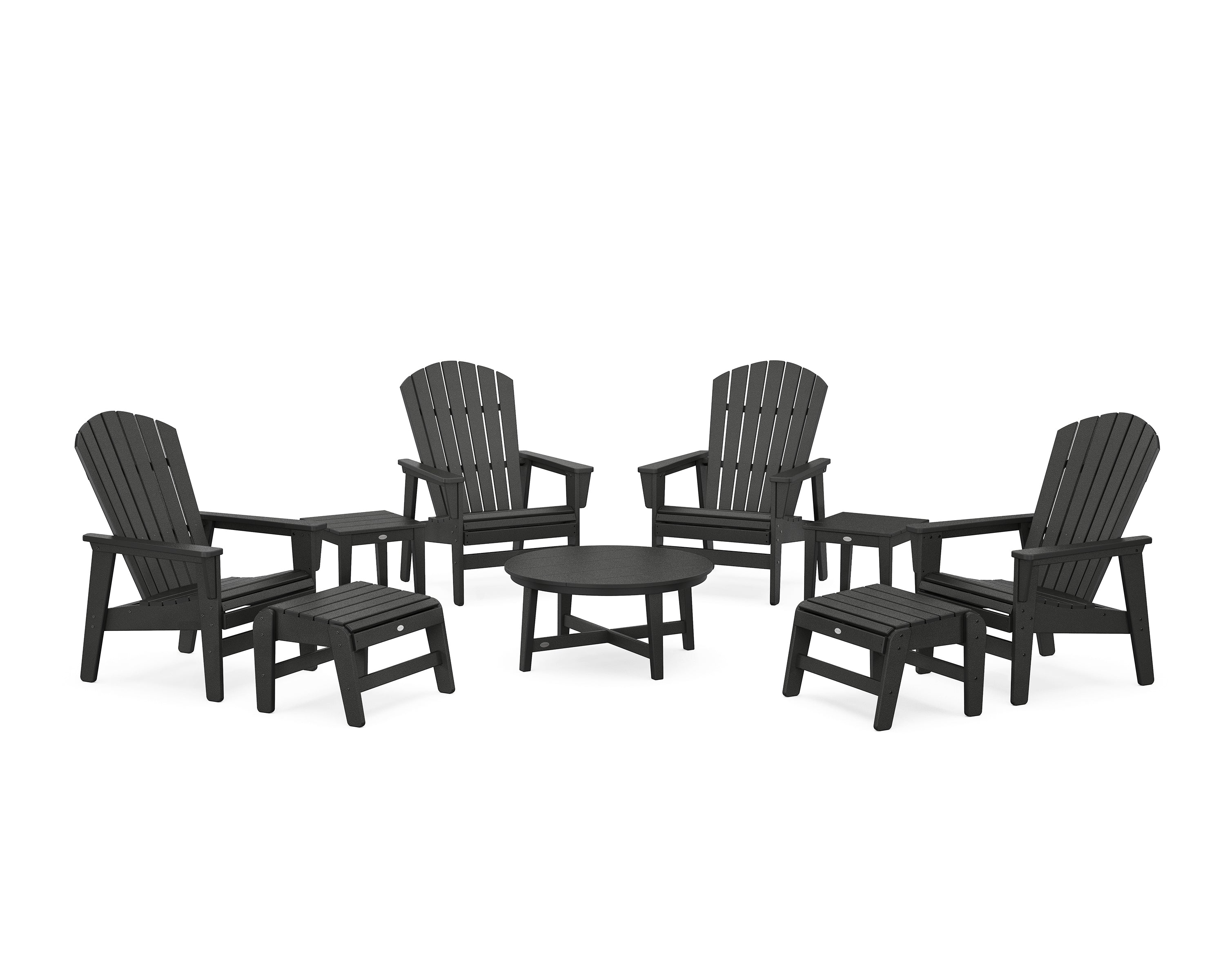 POLYWOOD® Nautical Grand Upright Adirondack 9-Piece Conversation Set in Black