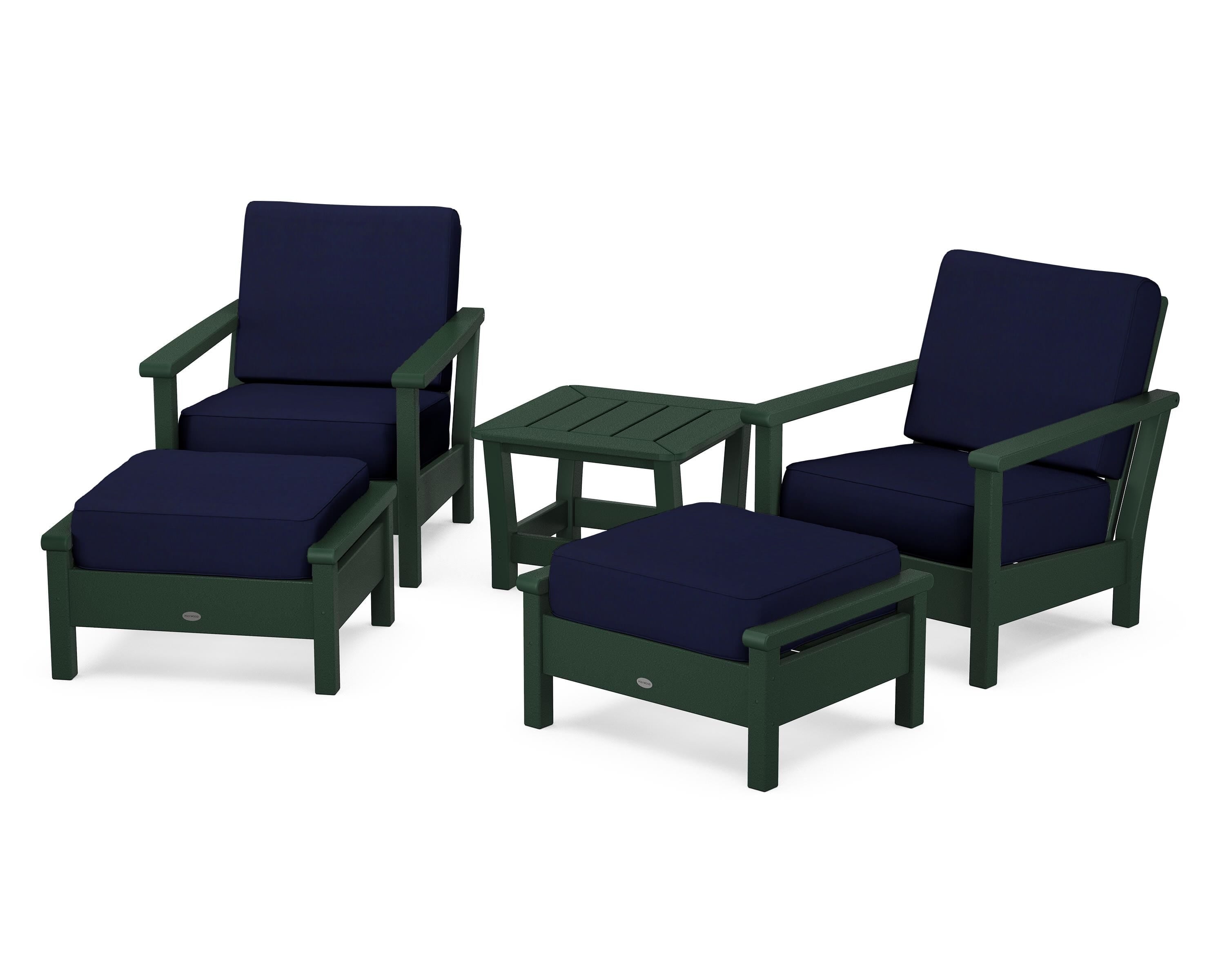 POLYWOOD Harbour 5-Piece Deep Seating Chair Set in Green / Navy