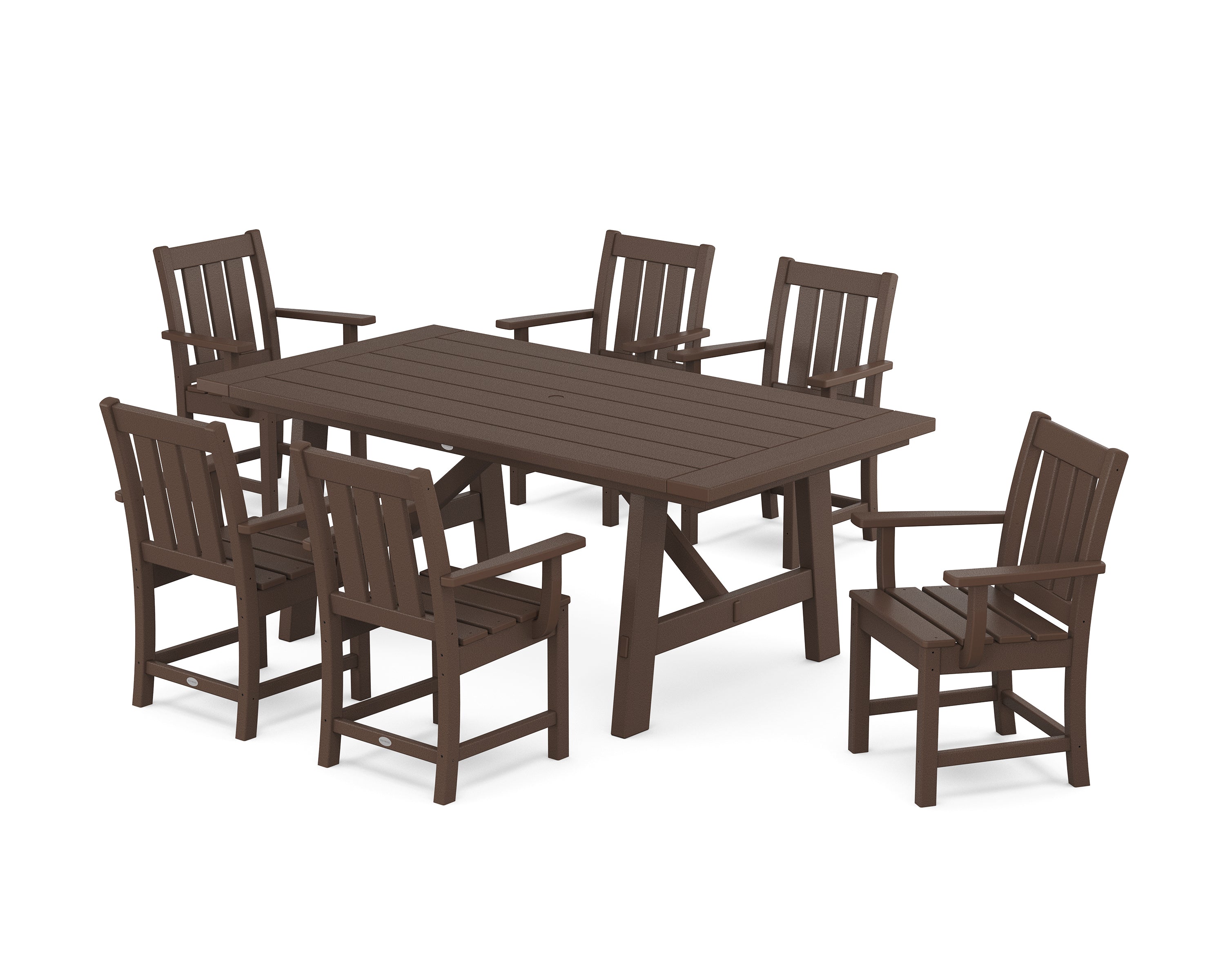 POLYWOOD Oxford Arm Chair 7-Piece Rustic Farmhouse Dining Set in Mahogany
