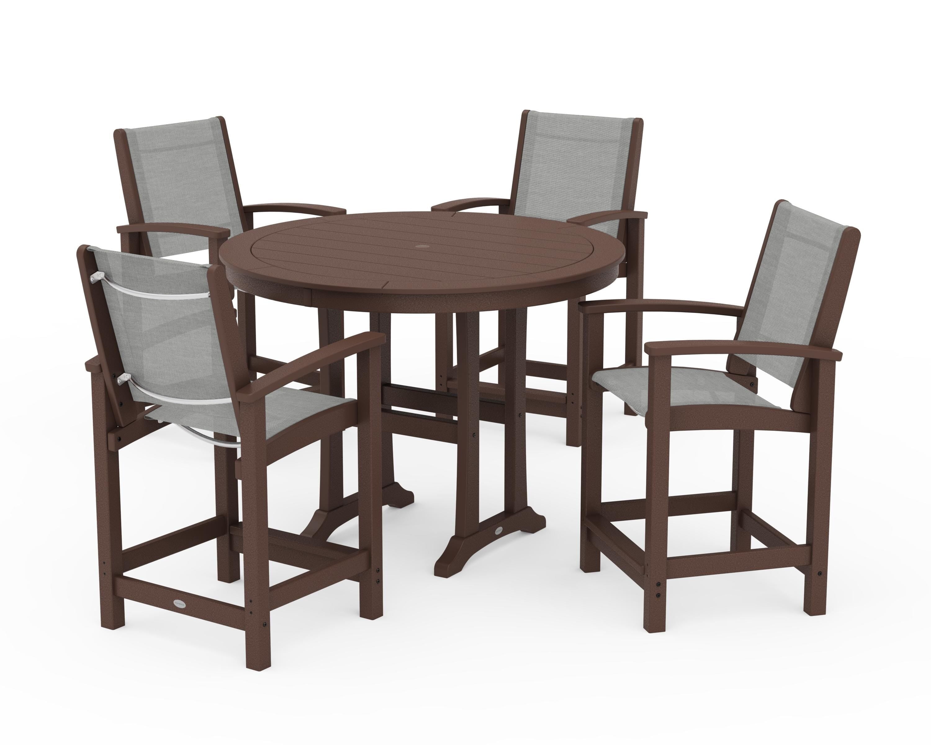 POLYWOOD Coastal 5-Piece Counter Set in Mahogany / Metallic Sling