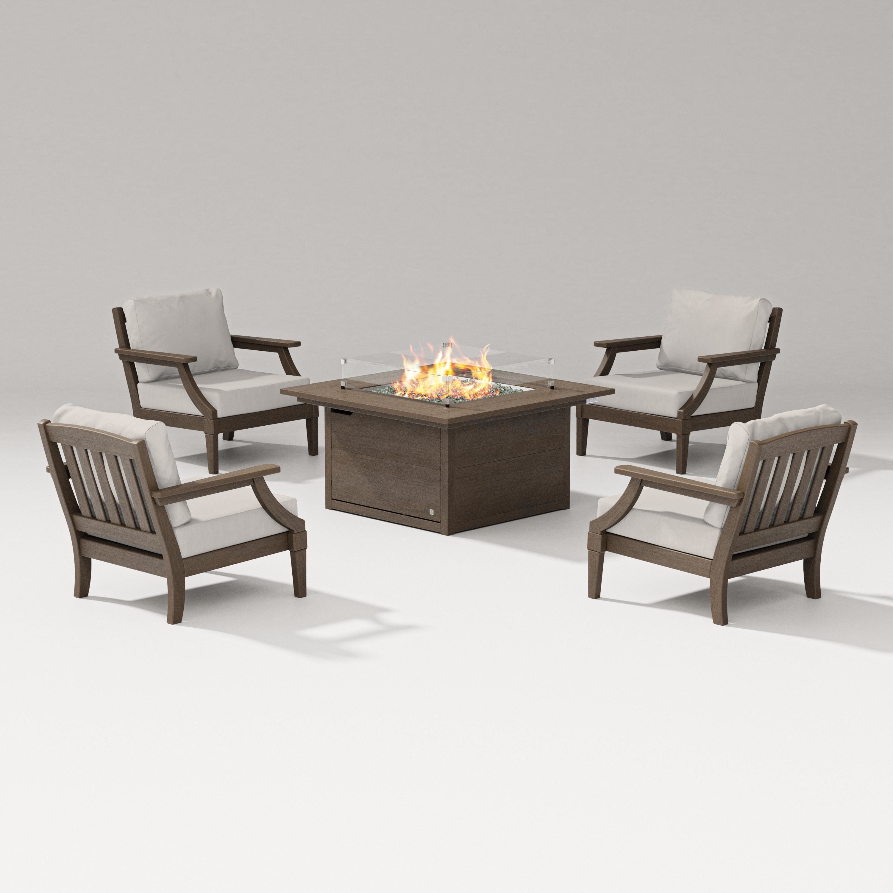 PW Designer Series Estate 5-Piece Lounge Fire Table Set in Kona / Cast Ash
