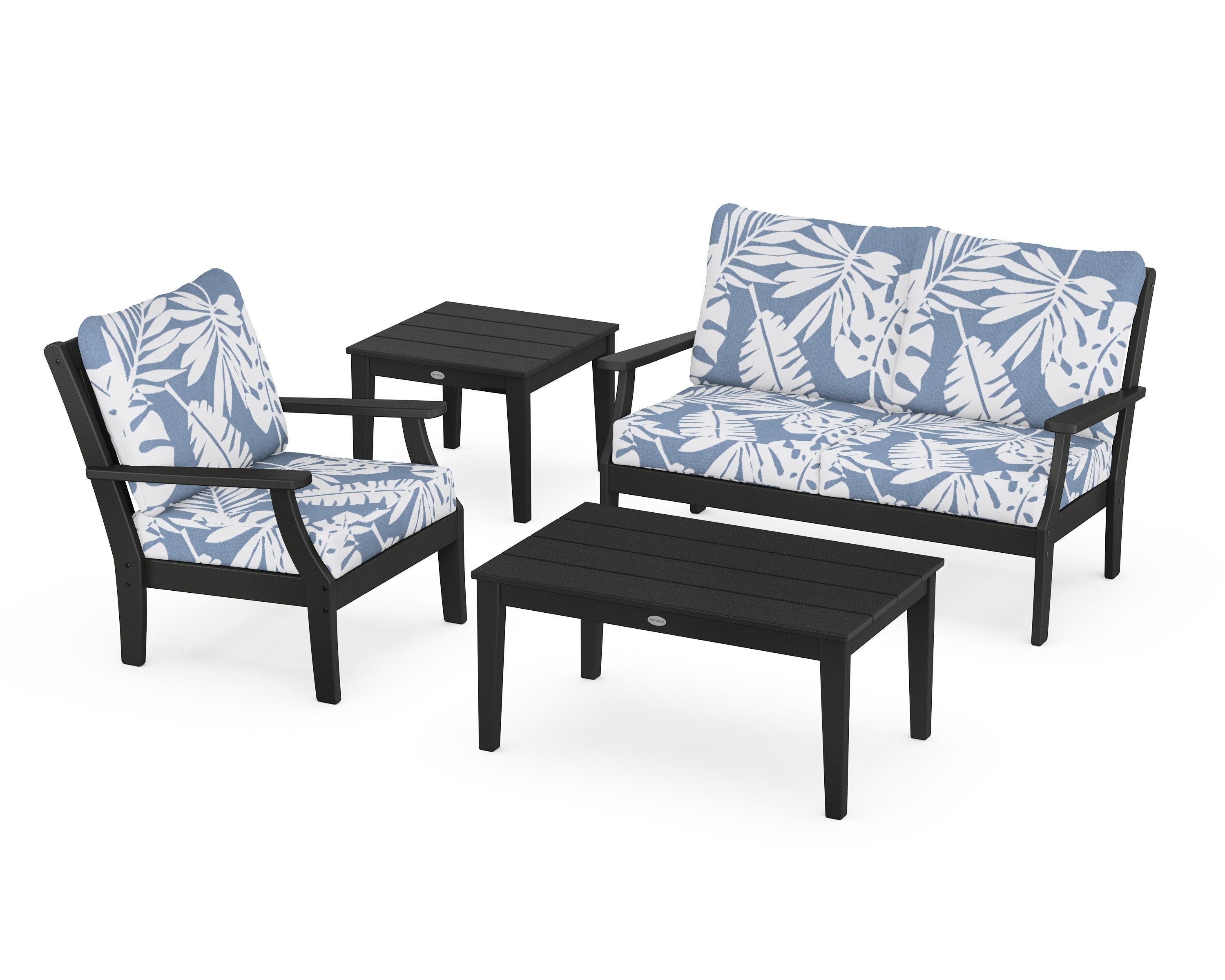 POLYWOOD Braxton 4-Piece Deep Seating Set in Black / Leaf Sky Blue