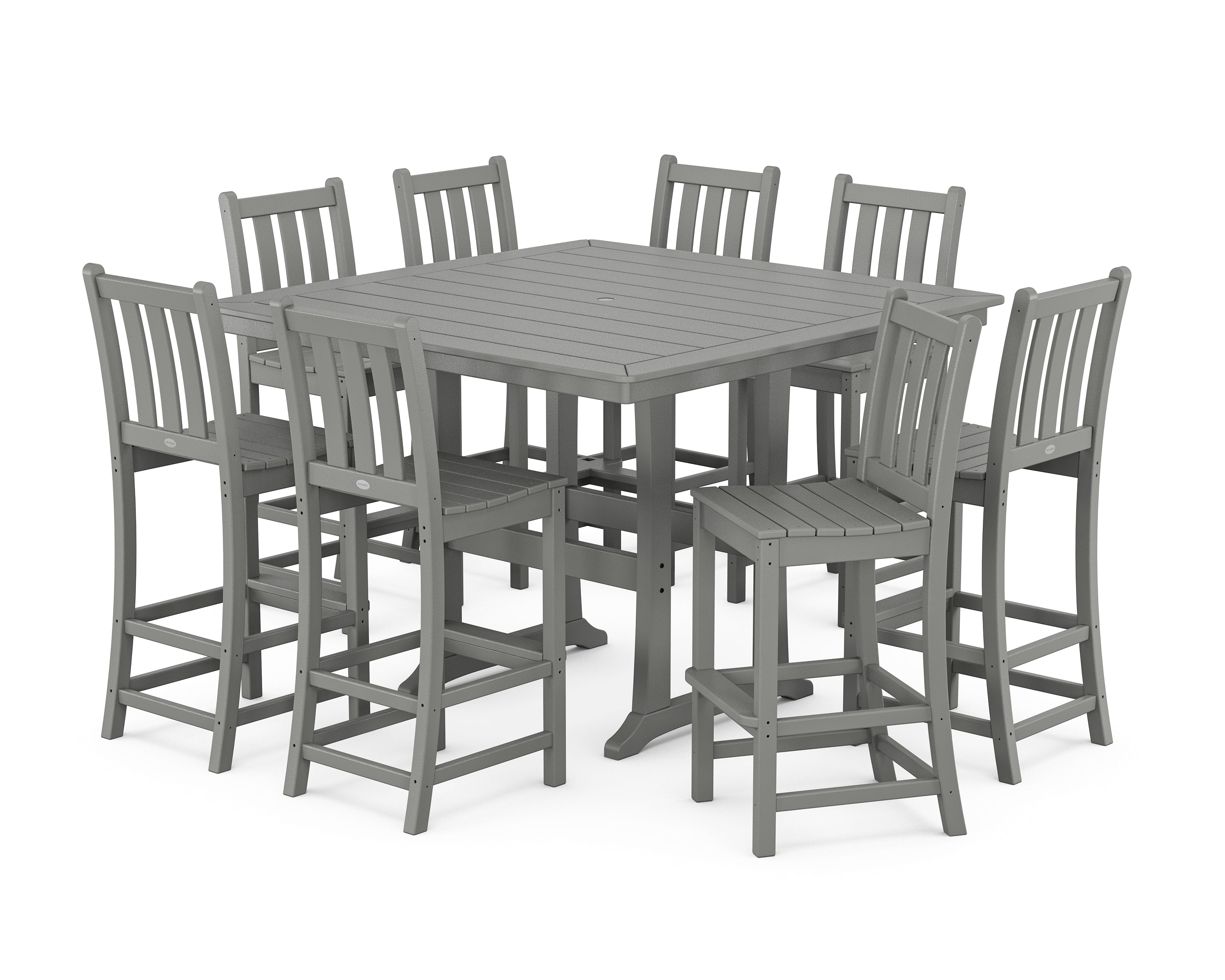 POLYWOOD Traditional Garden 9-Piece Nautical Trestle Bar Set in Slate Grey