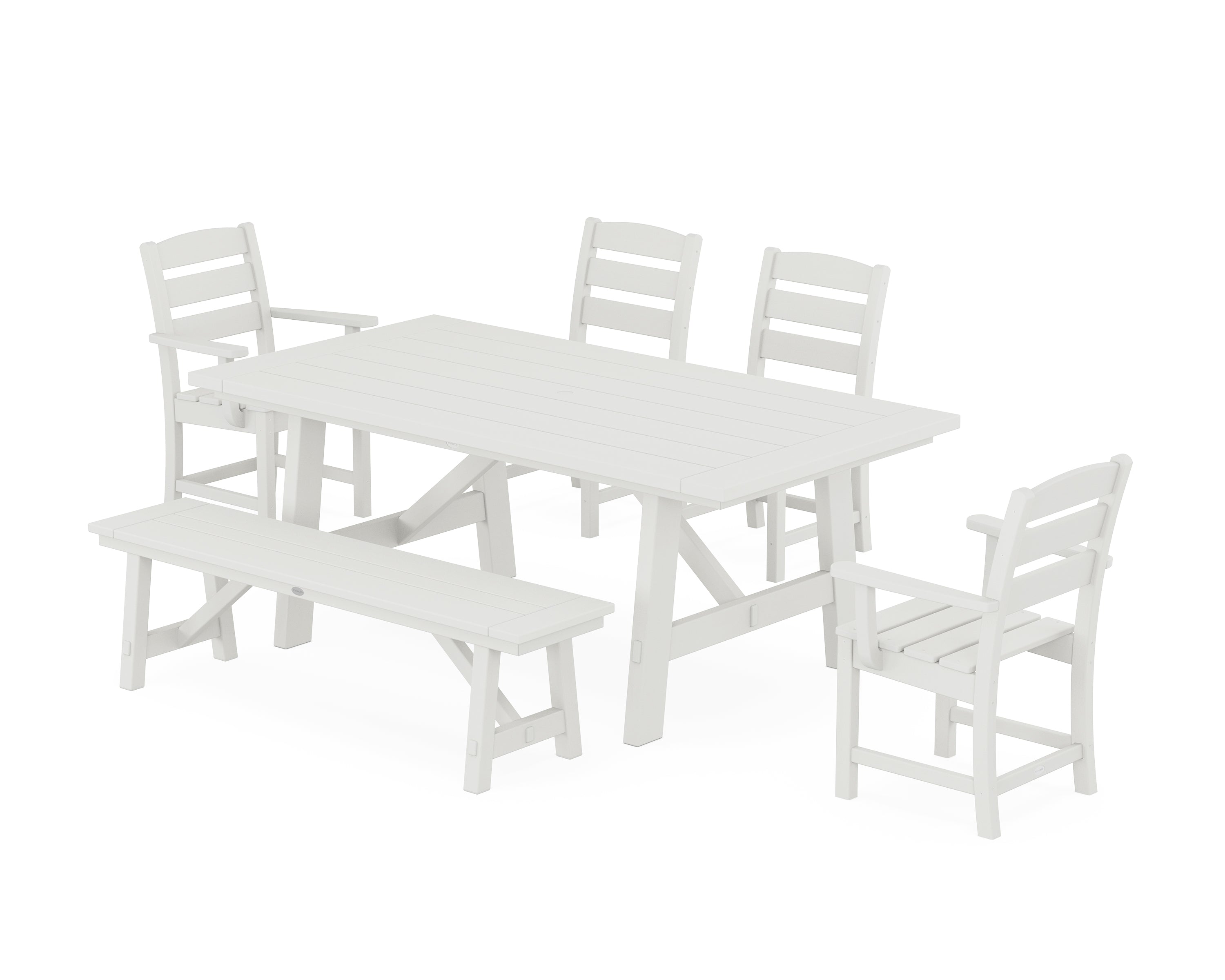 POLYWOOD Lakeside 6-Piece Rustic Farmhouse Dining Set With Bench in Vintage White