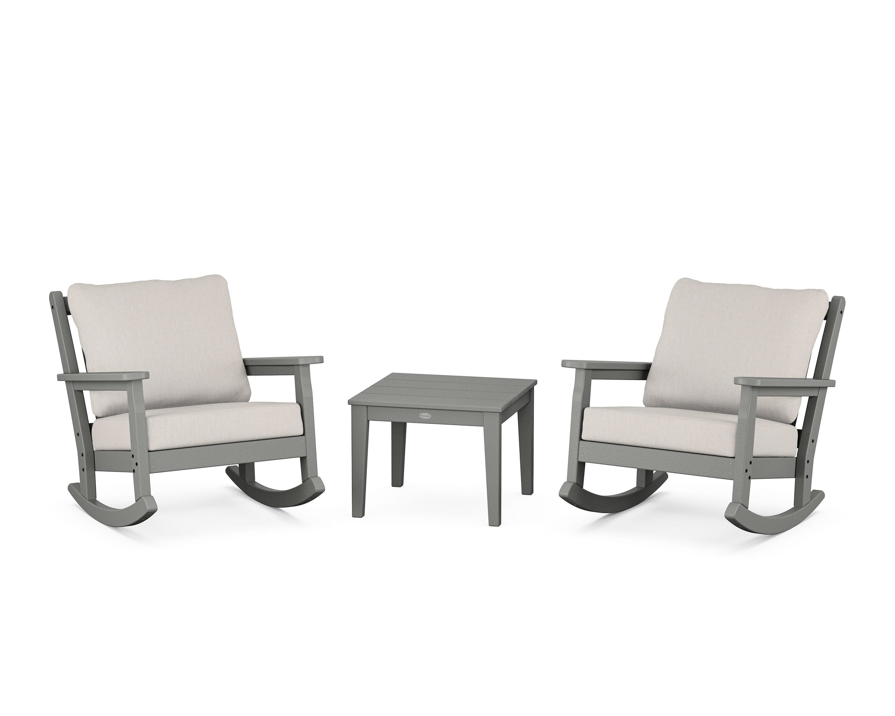 POLYWOOD Chippendale 3-Piece Deep Seating Rocker Set in Slate Grey / Cast Ash