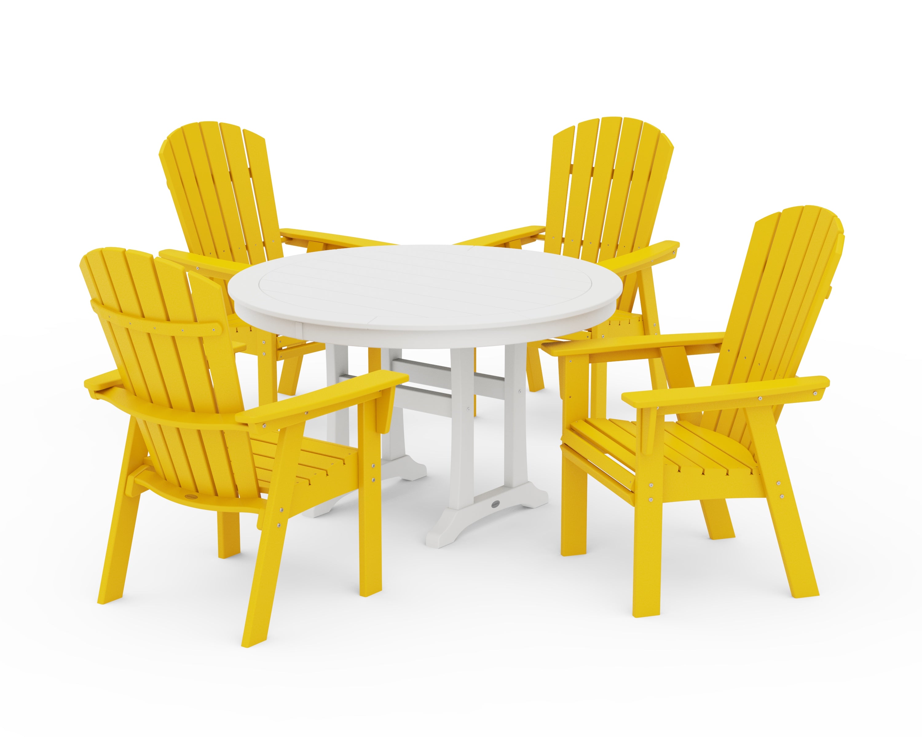 POLYWOOD Nautical Curveback Adirondack 5-Piece Round Dining Set with Trestle Legs in Lemon / White