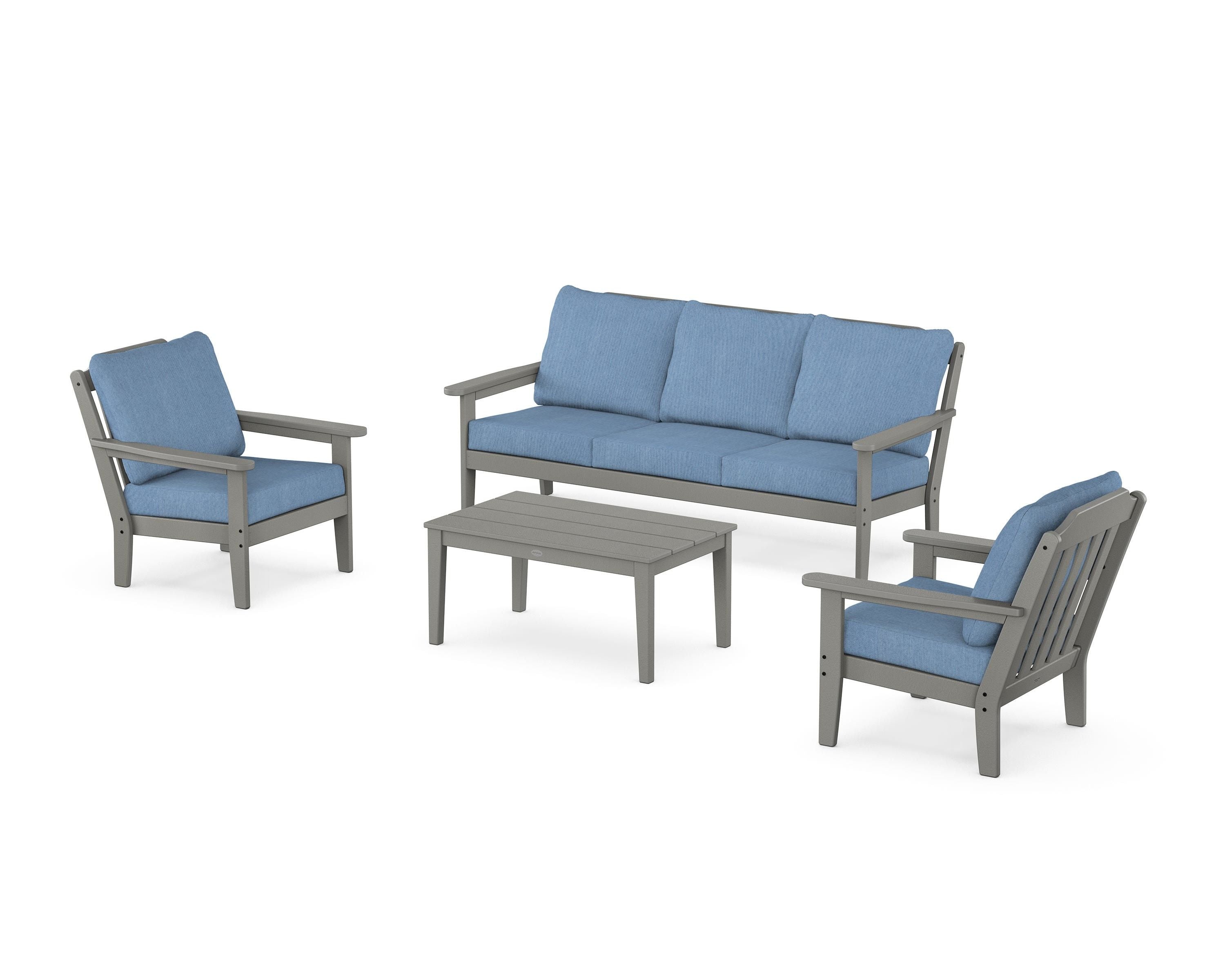 Country Living Cottage 4-Piece Deep Seating Set with Sofa in Slate Grey / Sky Blue