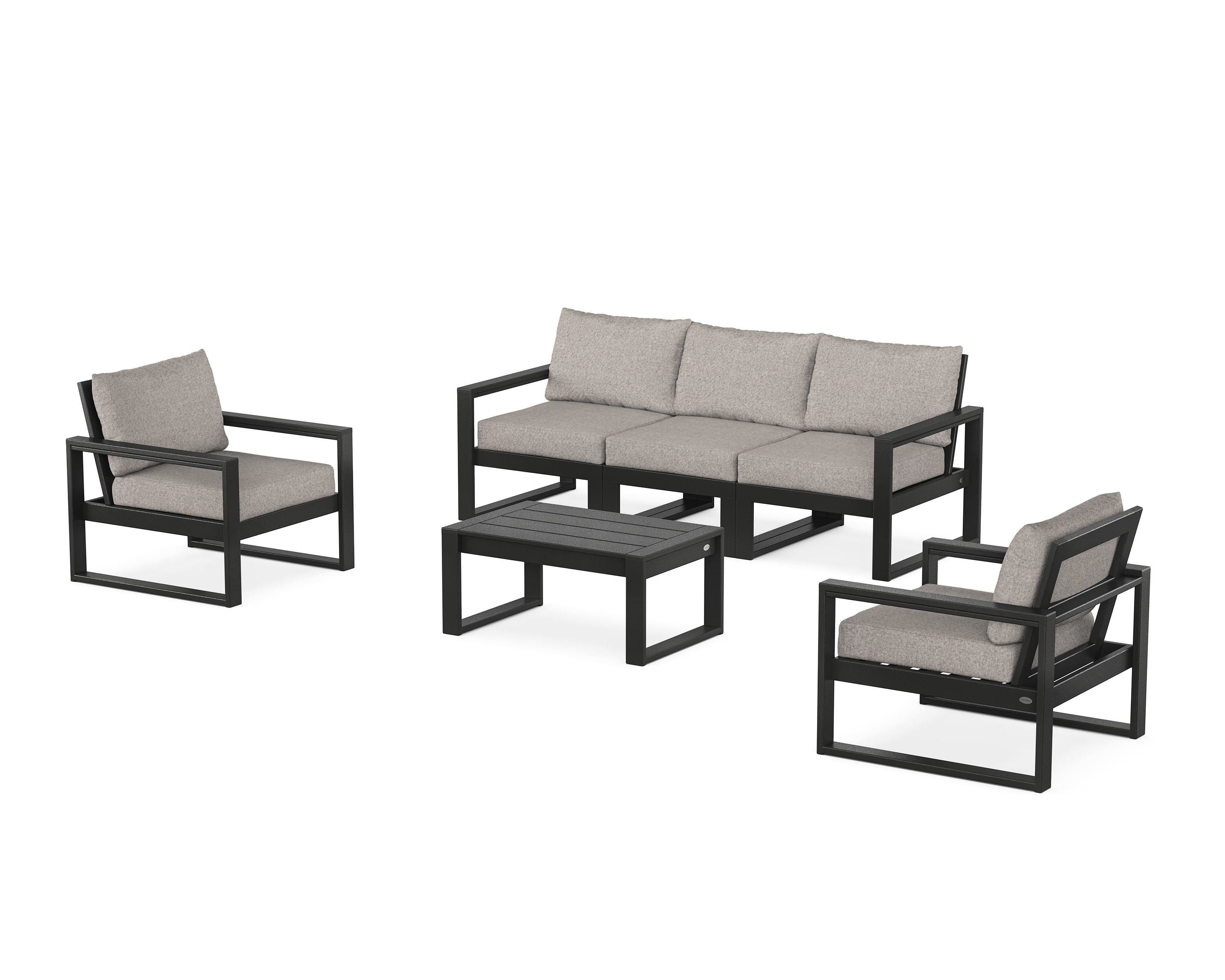 POLYWOOD EDGE Sectional 4-Piece Deep Seating Set with Sofa in Black / Weathered Tweed