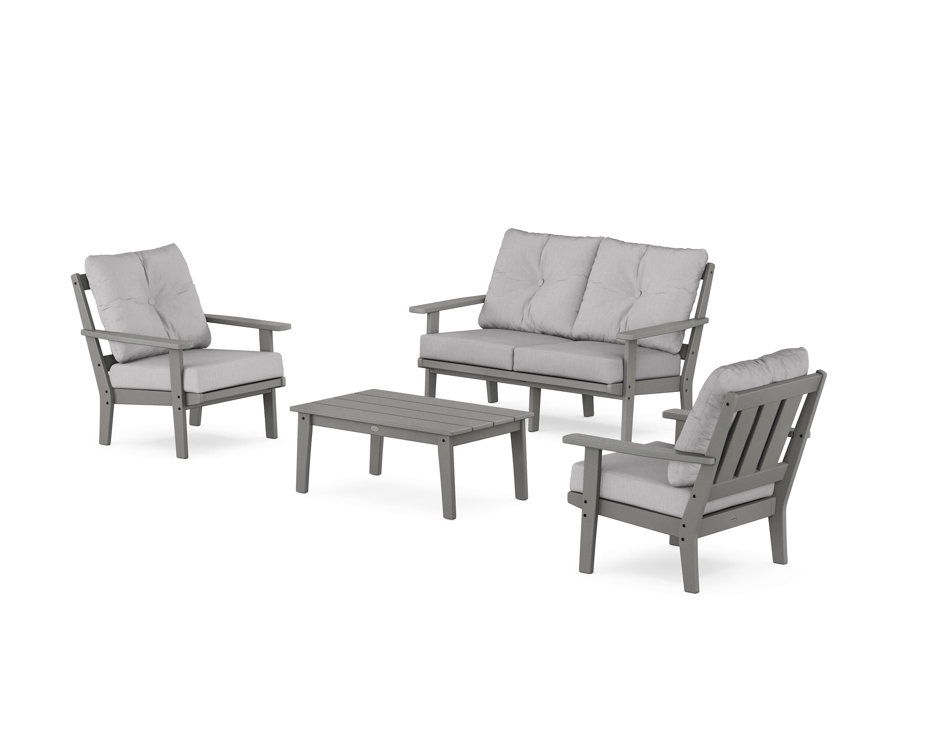 POLYWOOD Oxford 4-Piece Deep Seating Set with Loveseat in Slate Grey / Granite