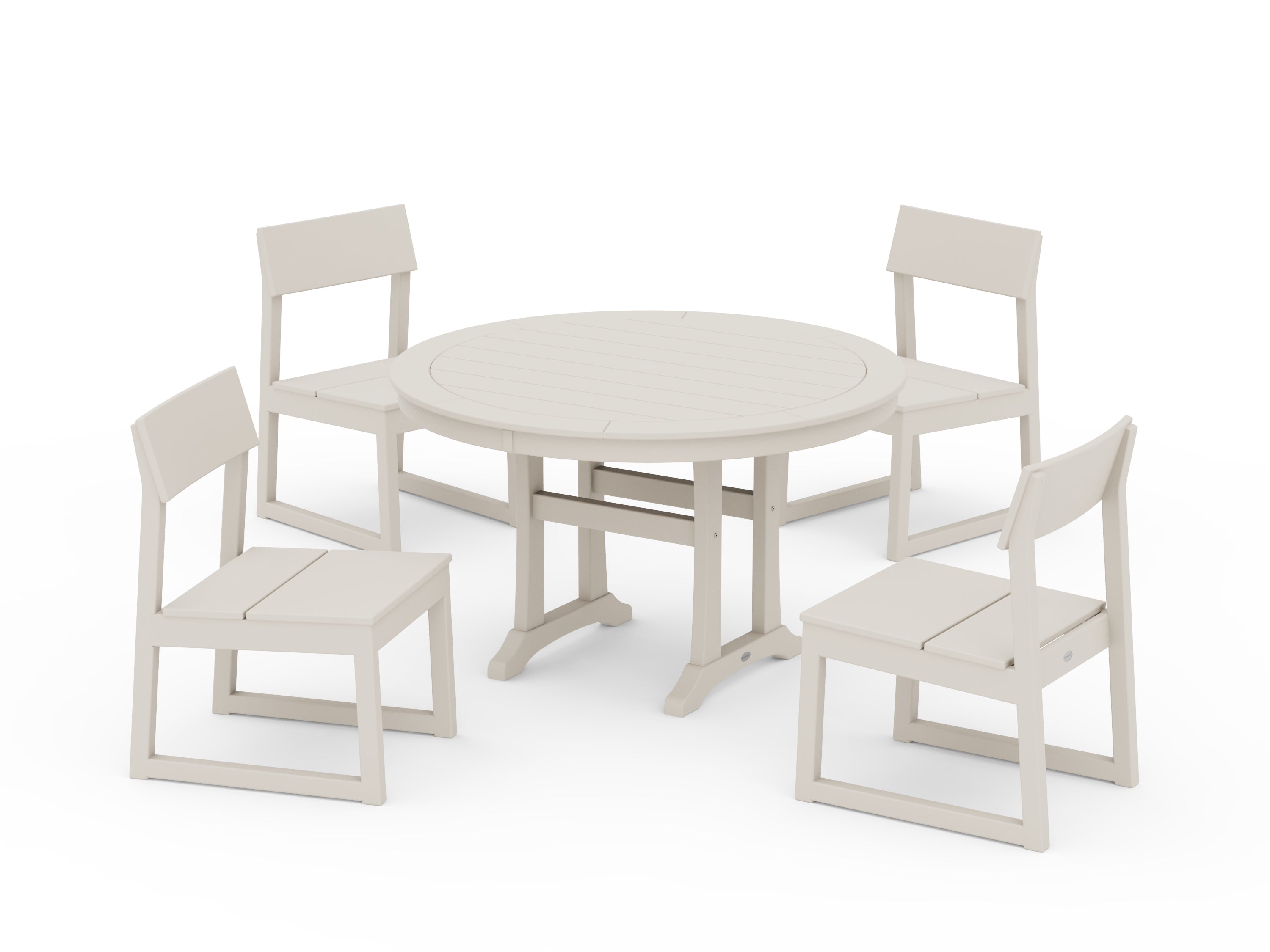 POLYWOOD EDGE Side Chair 5-Piece Round Dining Set With Trestle Legs in Sand
