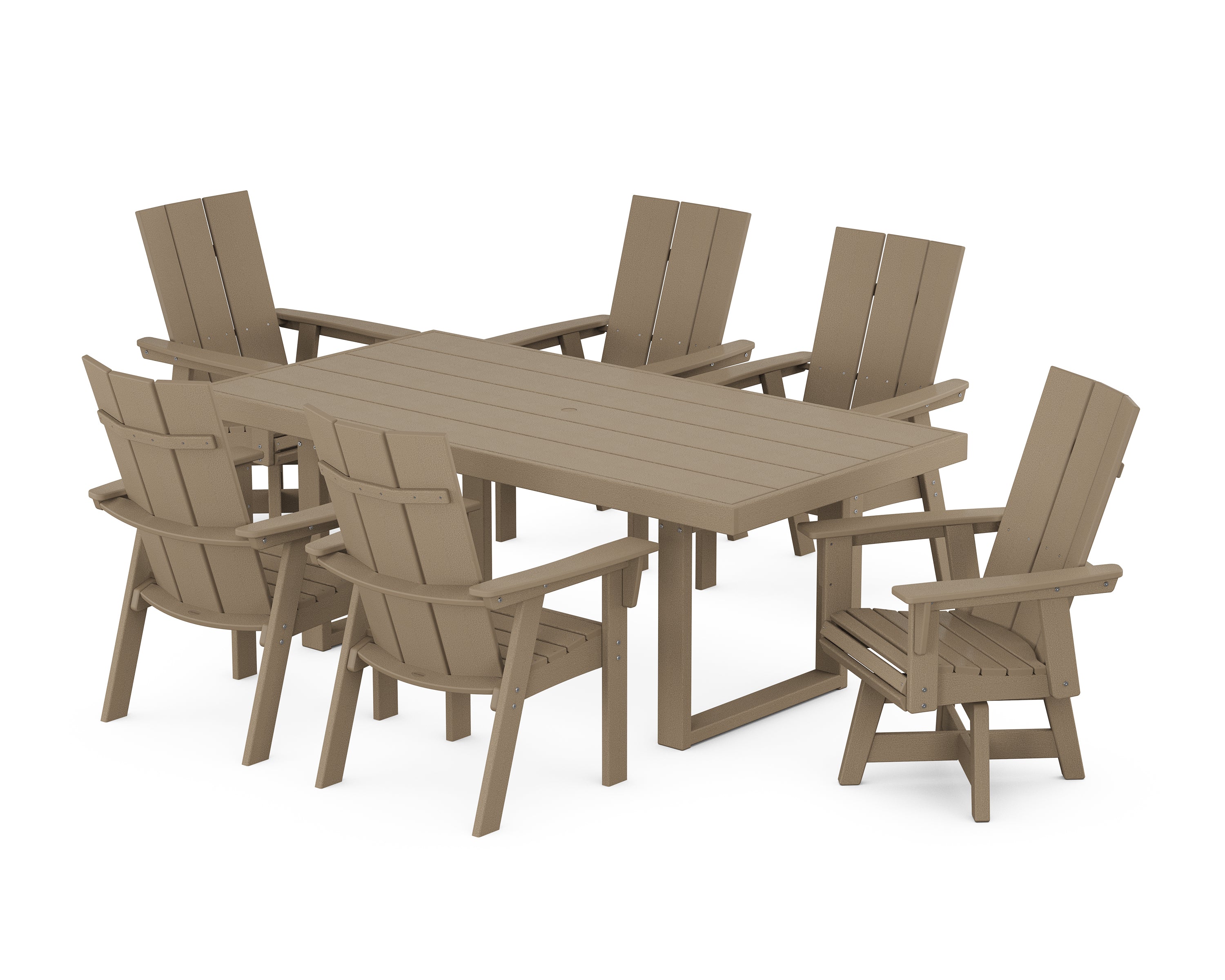 POLYWOOD® Modern Adirondack 7-Piece Dining Set in Vintage Sahara