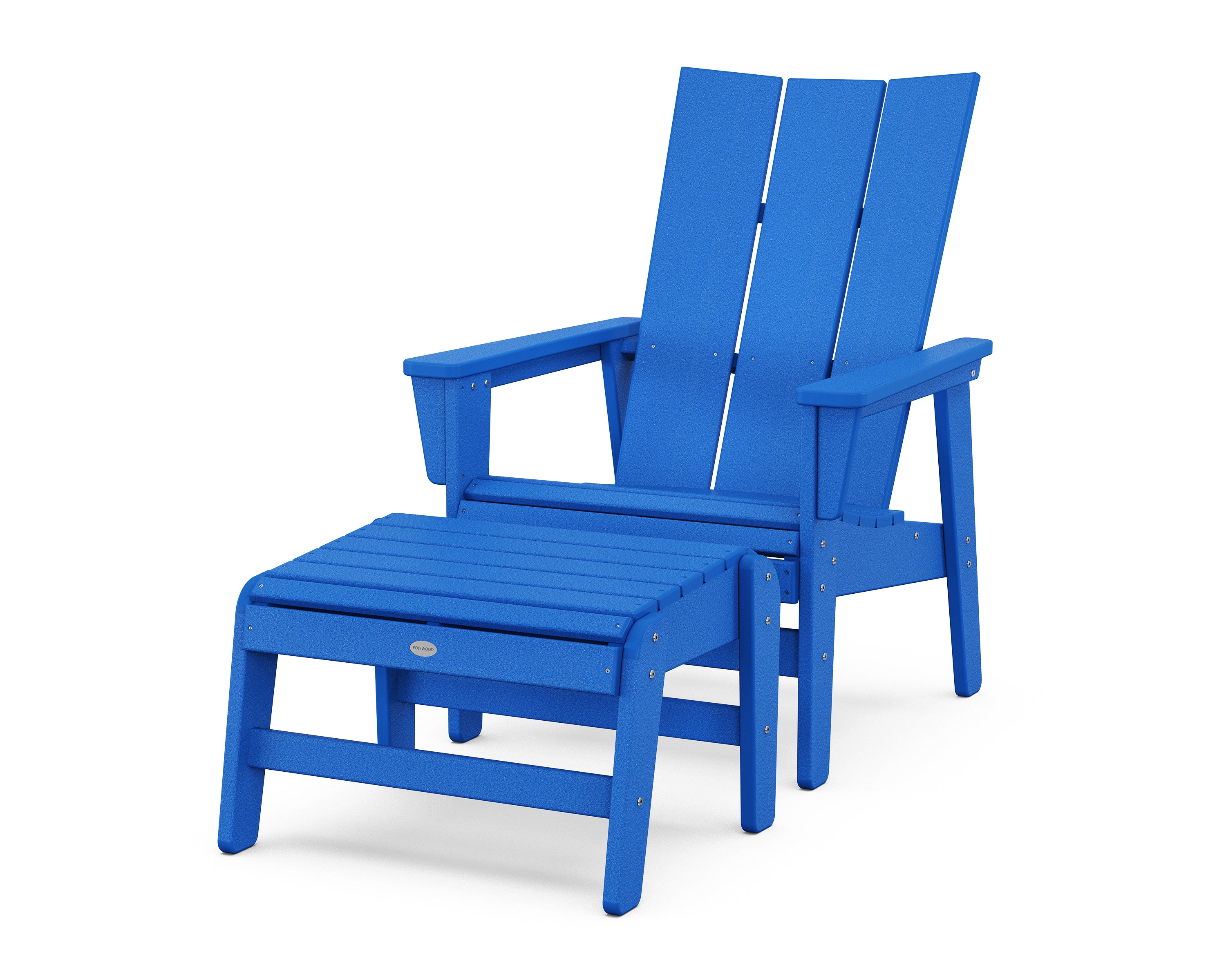 POLYWOOD Modern Grand Upright Adirondack Chair with Ottoman in Pacific Blue