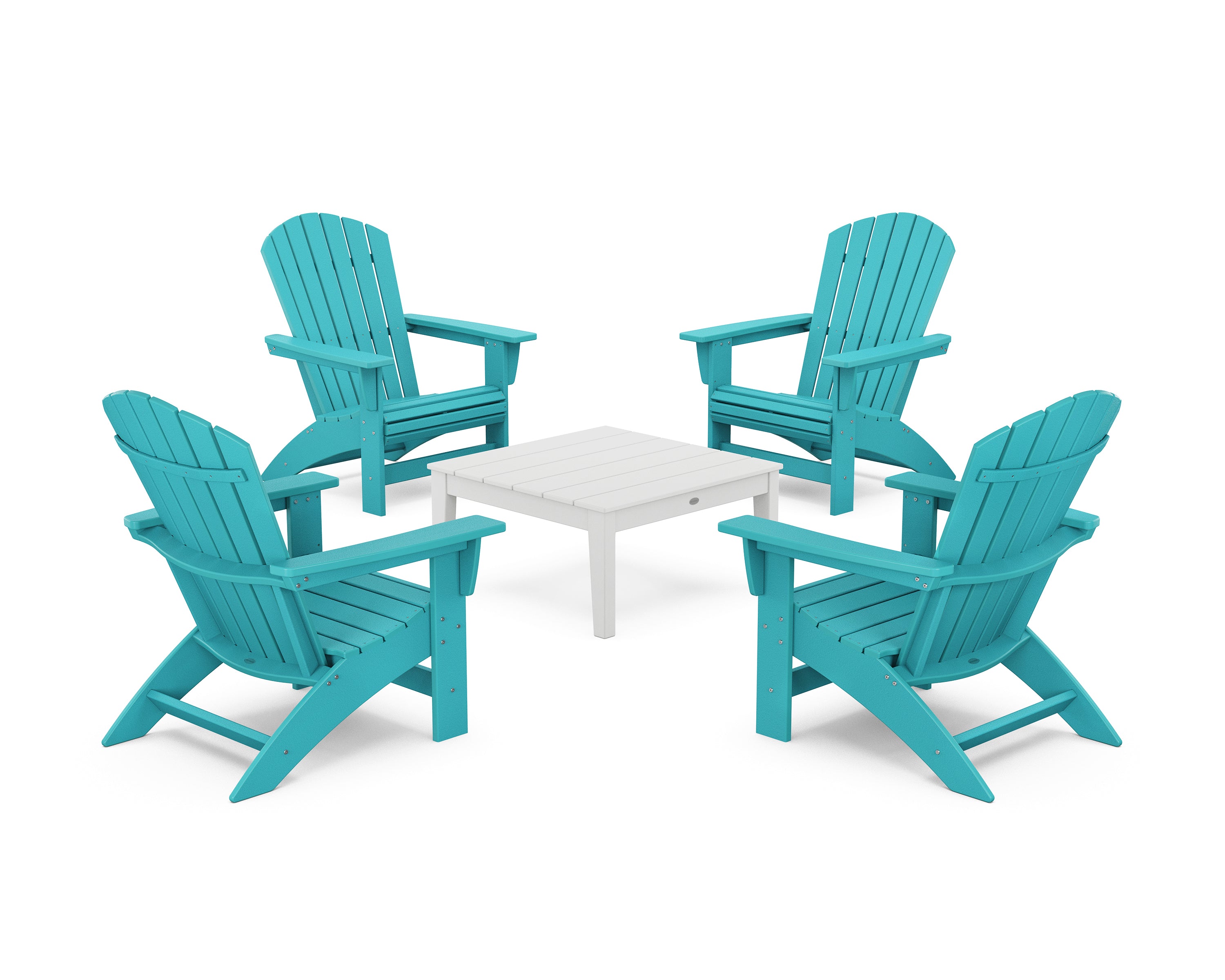 POLYWOOD 5-Piece Nautical Grand Adirondack Chair Conversation Group in Aruba / White