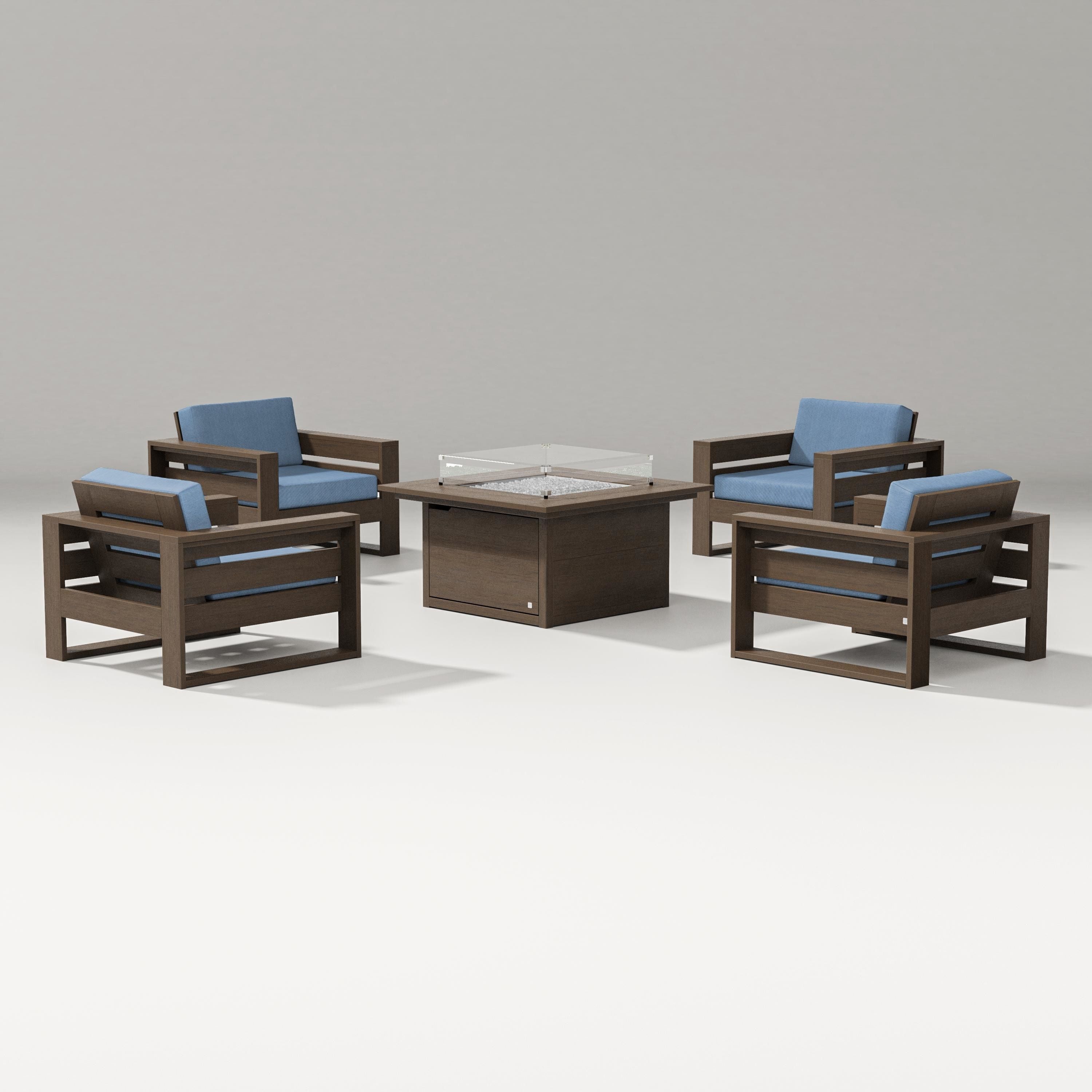 PW Designer Series Latitude 5-Piece Lounge Fire Table Set in Kona / Sky Blue