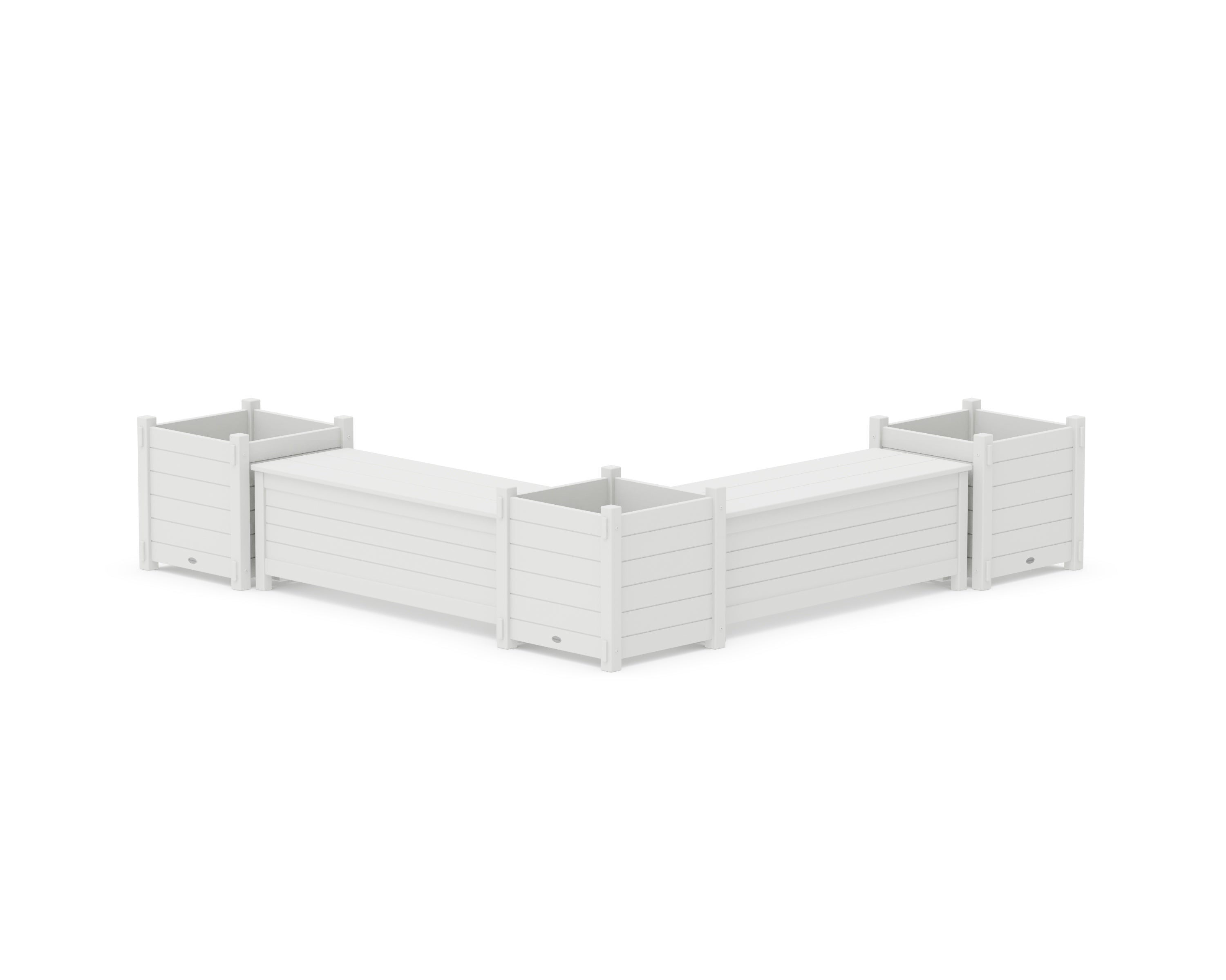 POLYWOOD 48" Nautical L- Shaped Planter Storage Bench Corner Set- Large in White