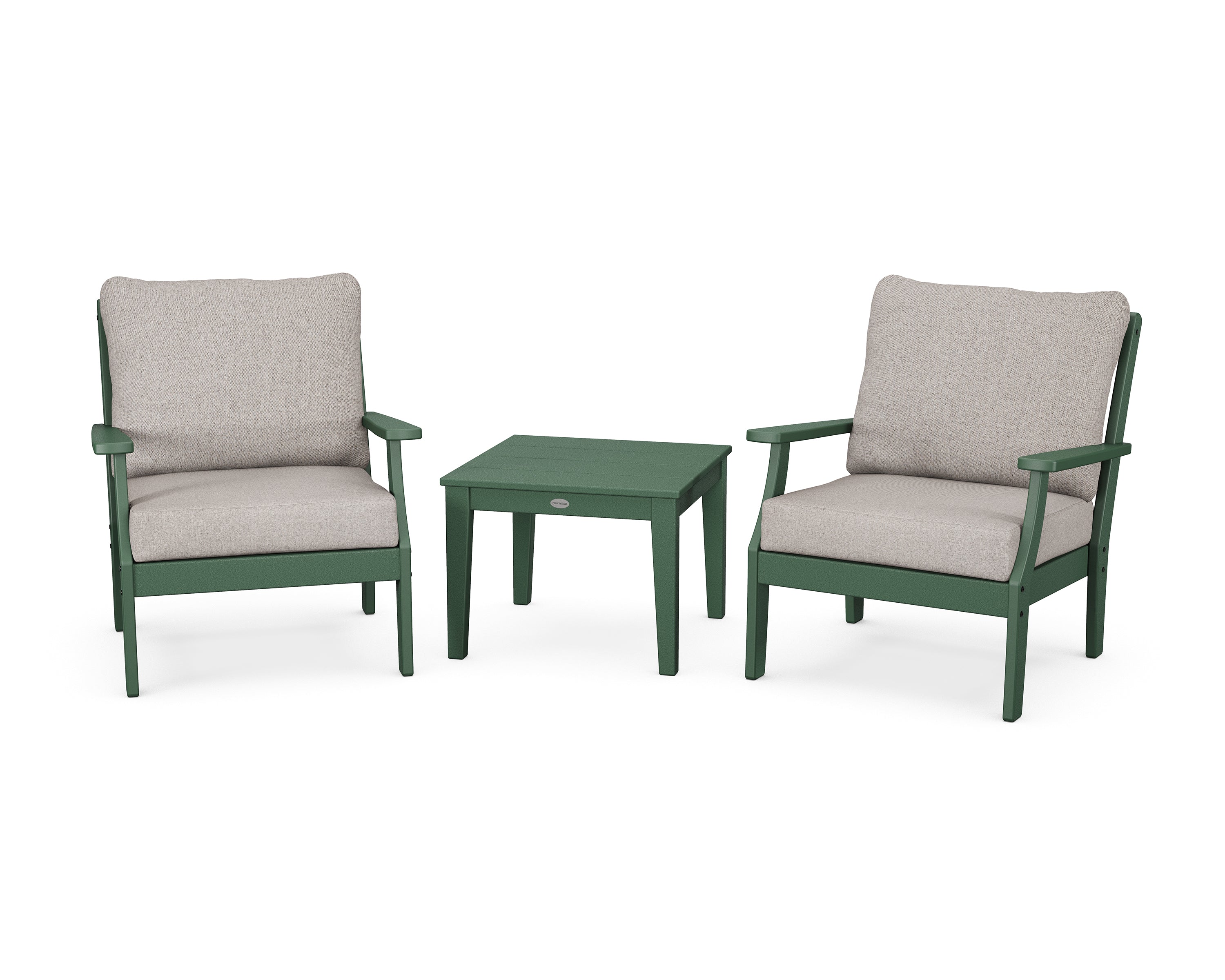 POLYWOOD Braxton 3-Piece Deep Seating Set in Green / Weathered Tweed