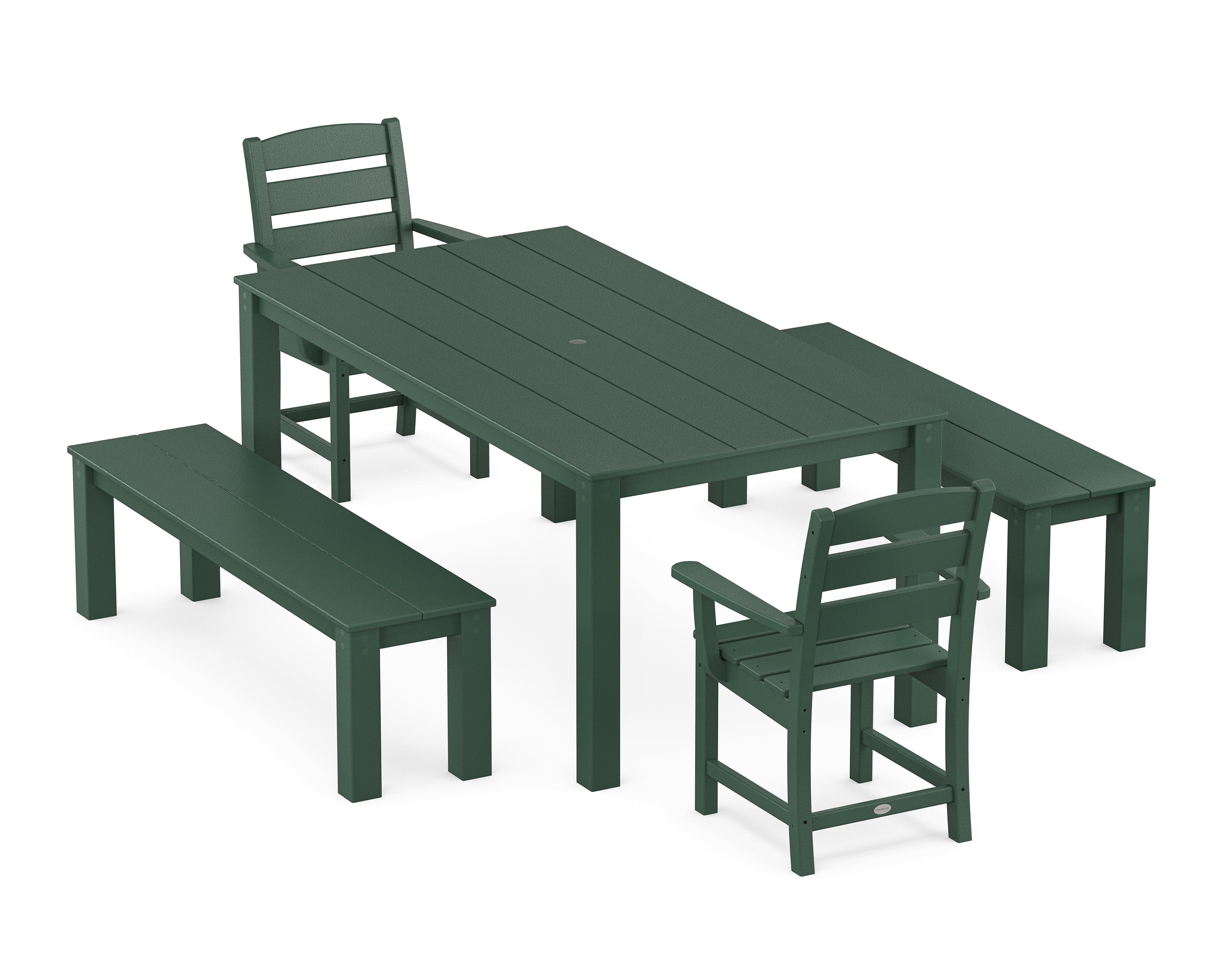 POLYWOOD Lakeside 5-Piece Parsons Dining Set with Benches in Green