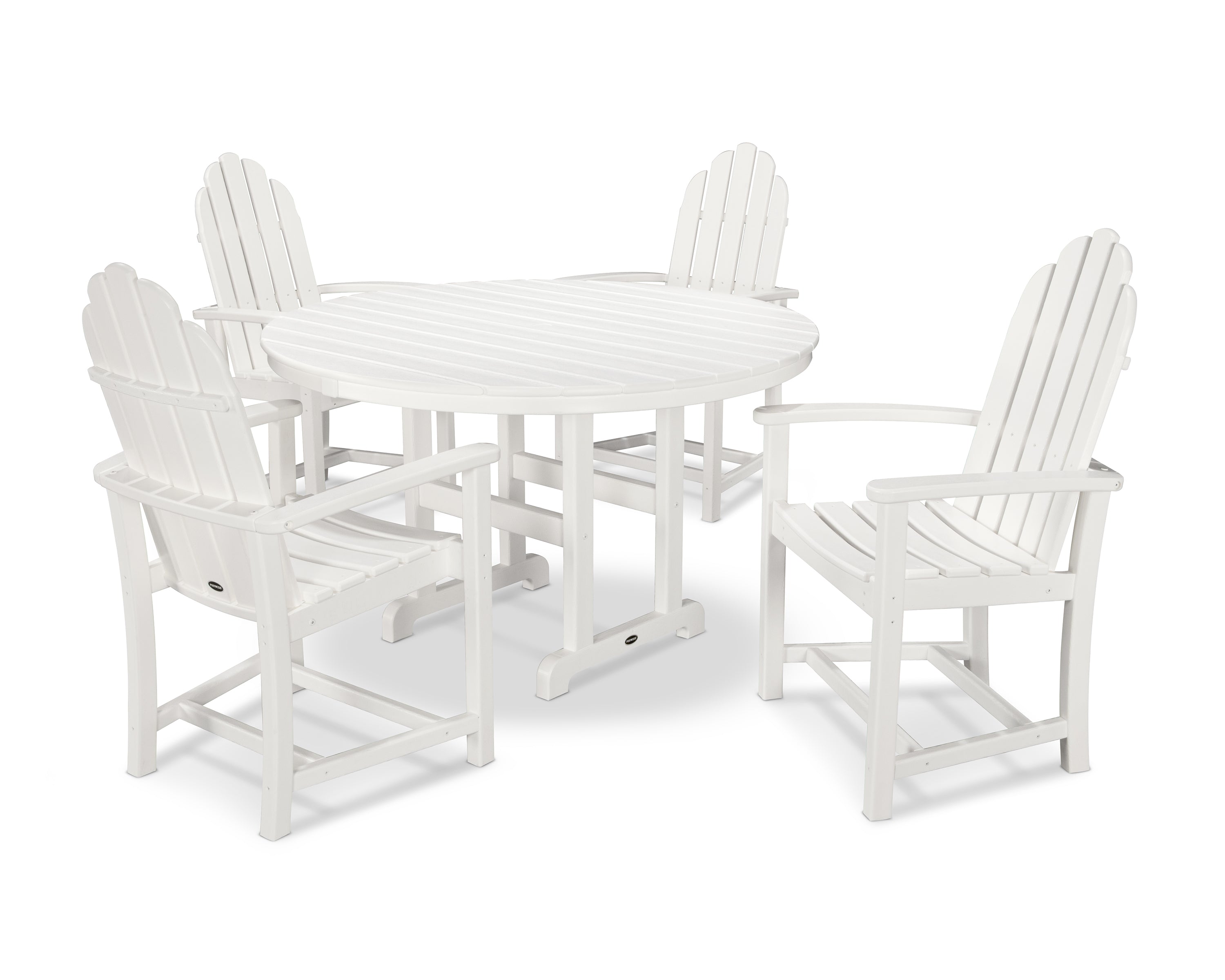 POLYWOOD® Classic Adirondack 5-Piece Round Farmhouse Dining Set in White