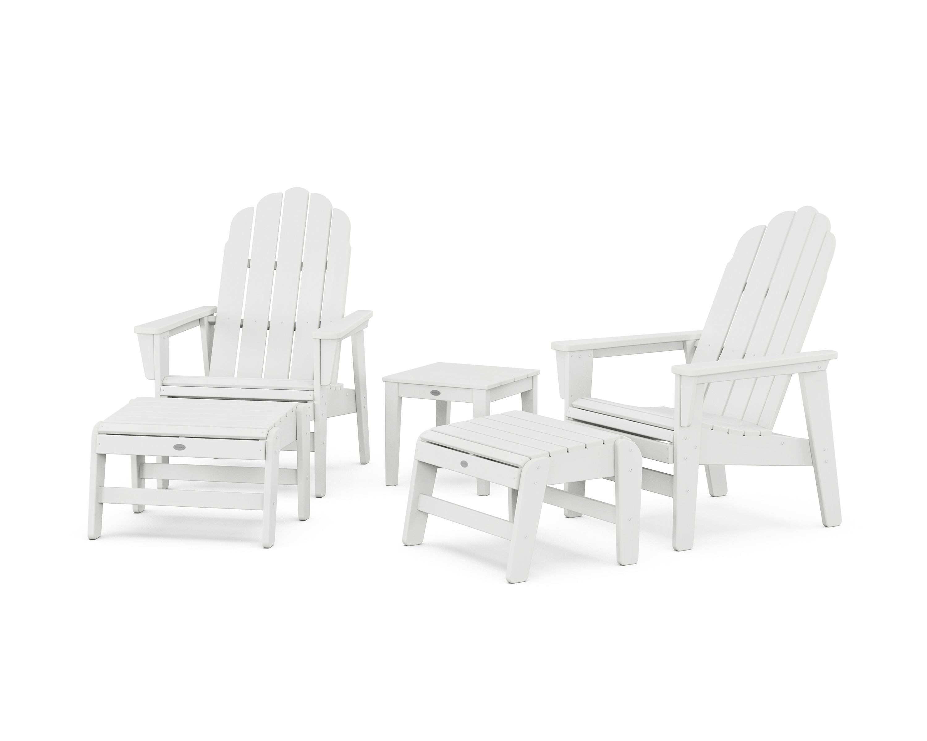 POLYWOOD 5-Piece Vineyard Grand Upright Adirondack Set with Ottomans and Side Table in White